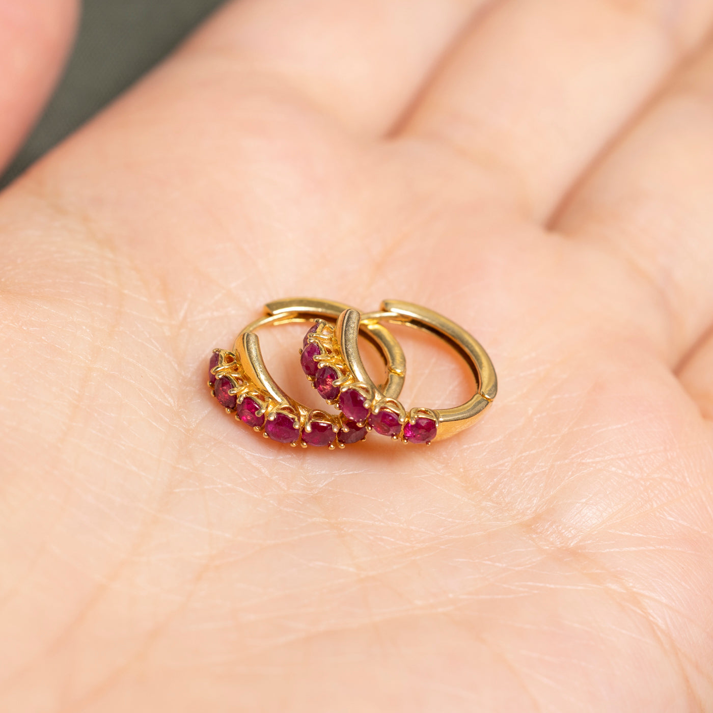 18k Yellow Gold Ruby Huggie Earrings | 0.92ctw