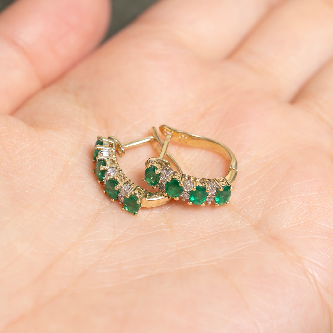Oval Cut Emerald & Diamond Huggie Earrings | 1.50ctw, 0.18ct