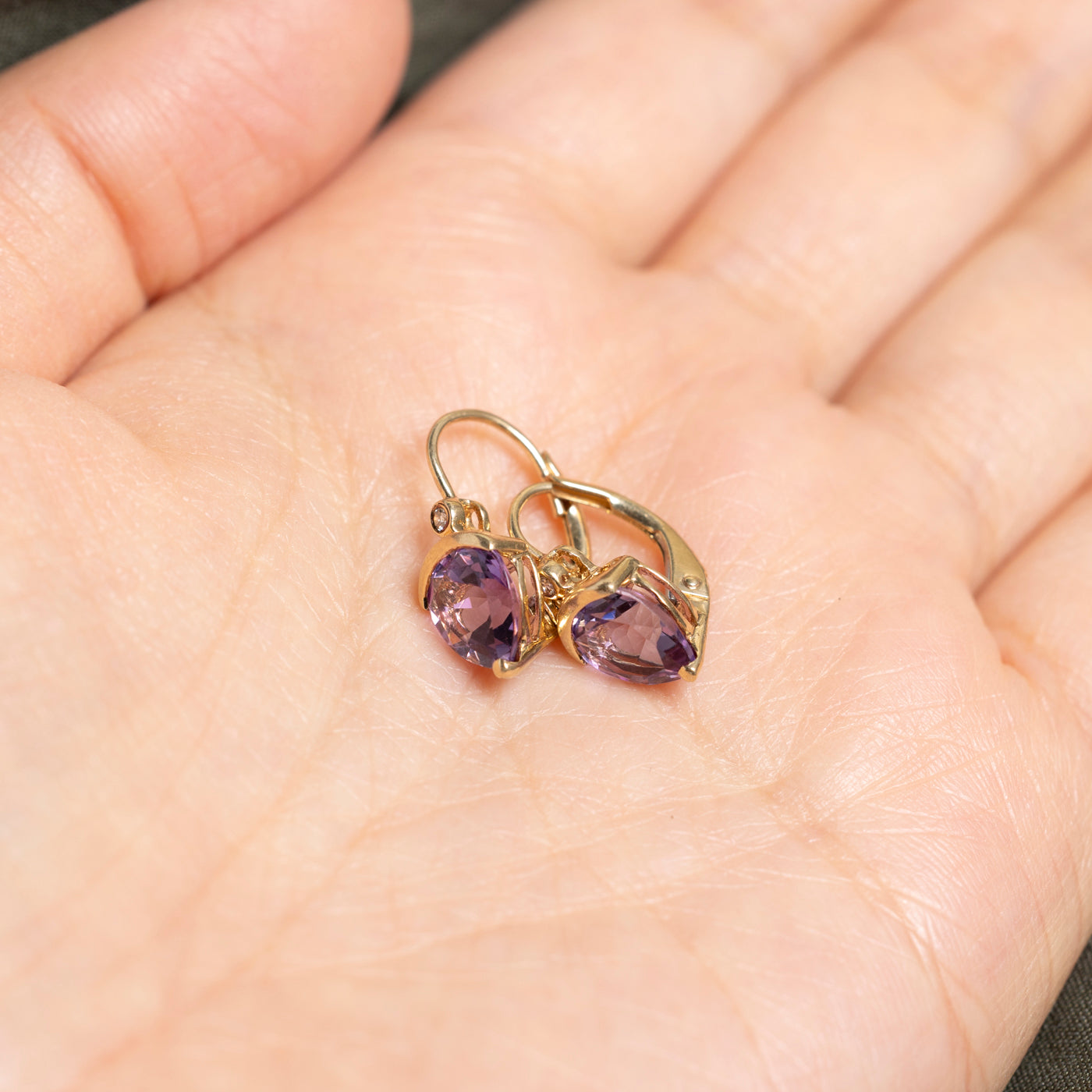 Pear Cut Amethyst & Diamond Drop Earrings | 2.50ctw, 0.02ct
