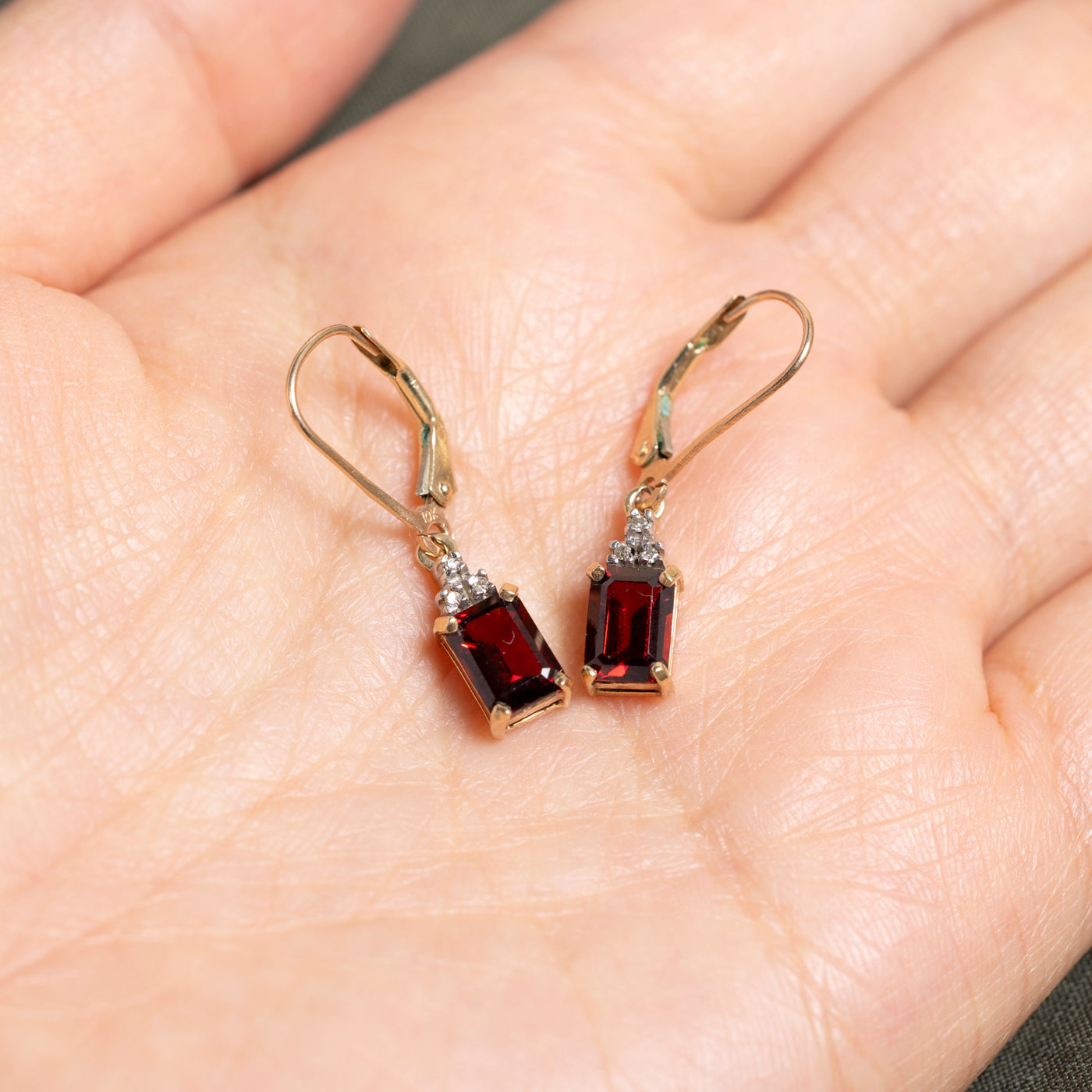 Yellow Gold Garnet & Diamond Drop Earrings | 2.70ctw, 0.03ct