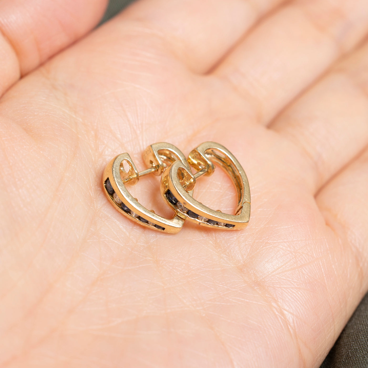 Channel Set Diamond & Sapphire Huggie Earrings | 0.16ct, 0.34ctw