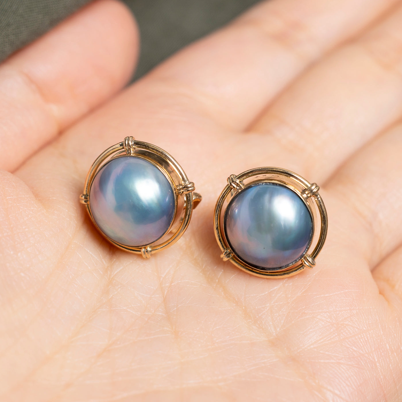 Yellow Gold Mabé Pearl Stud Earrings