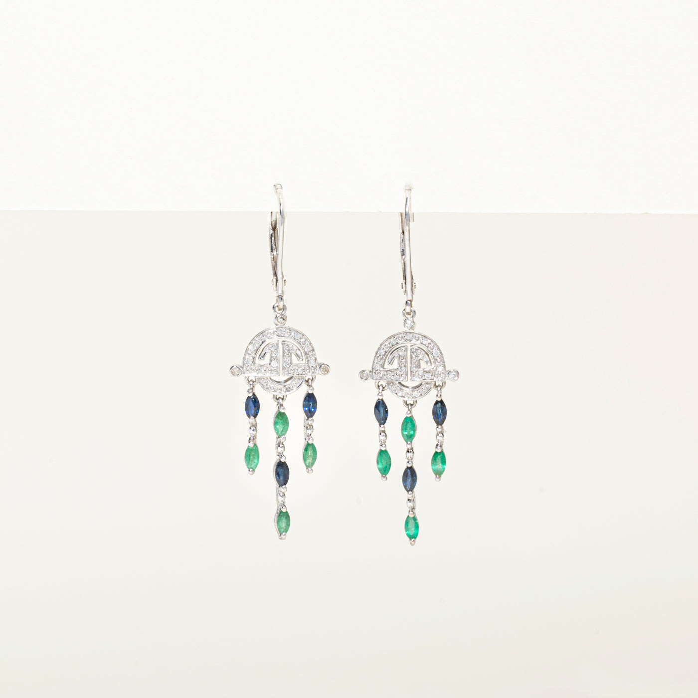 Marquise Cut Diamond & Emerald, Sapphire Chandelier Earrings | 0.17ct, 0.70ctw
