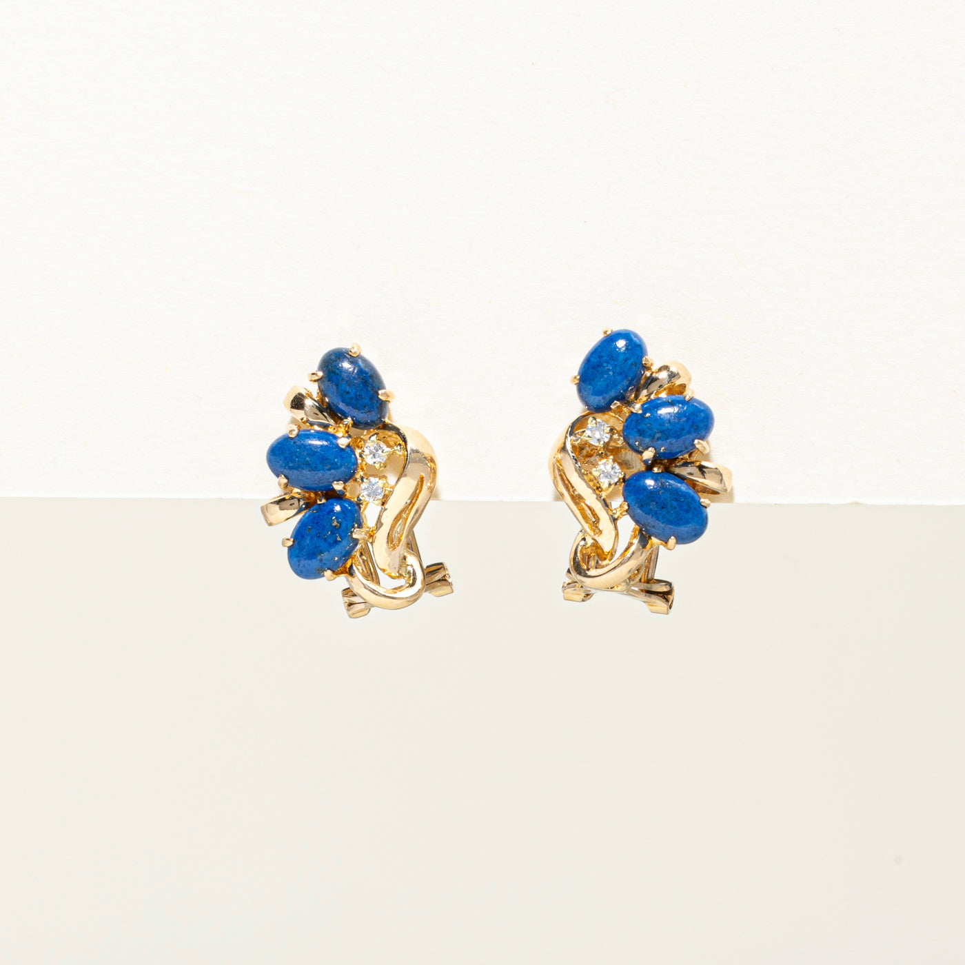 Cabochon Lapis & Diamond Cluster Stud Earrings | 2.00ctw, 0.04ct