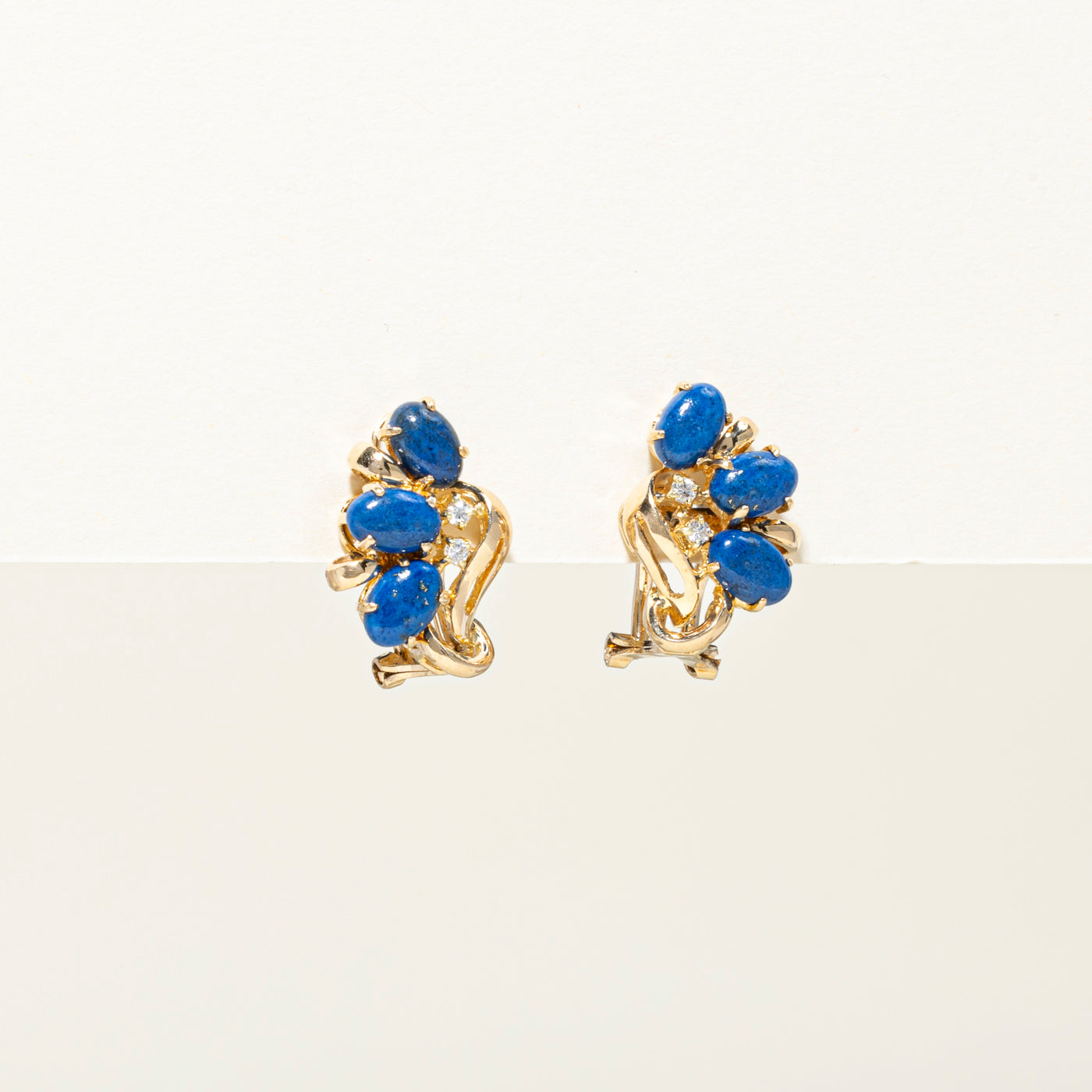 Cabochon Lapis & Diamond Cluster Stud Earrings | 2.00ctw, 0.04ct