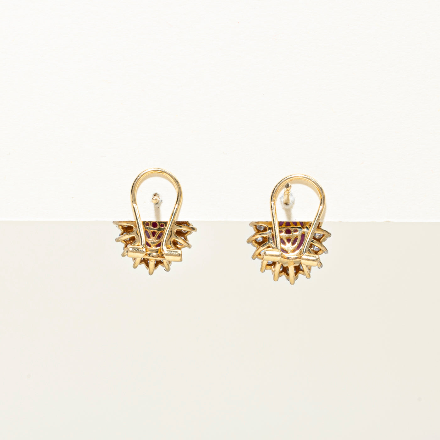 18k Oval Cut Ruby & Diamond Halo Petal Earrings | 2.00ctw, 0.75ct