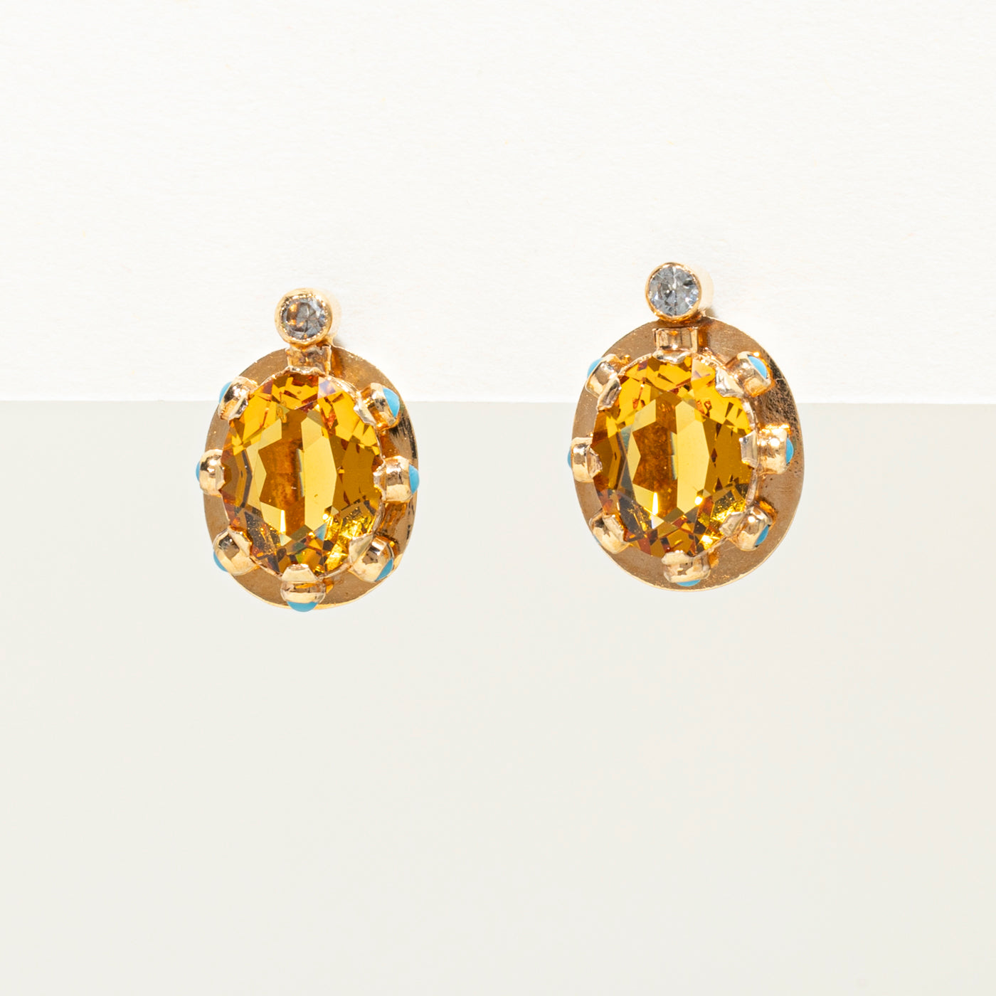 Vintage Portuguese 19k Oval Cut Pasté Glass Stud Earrings | 7.00ctw