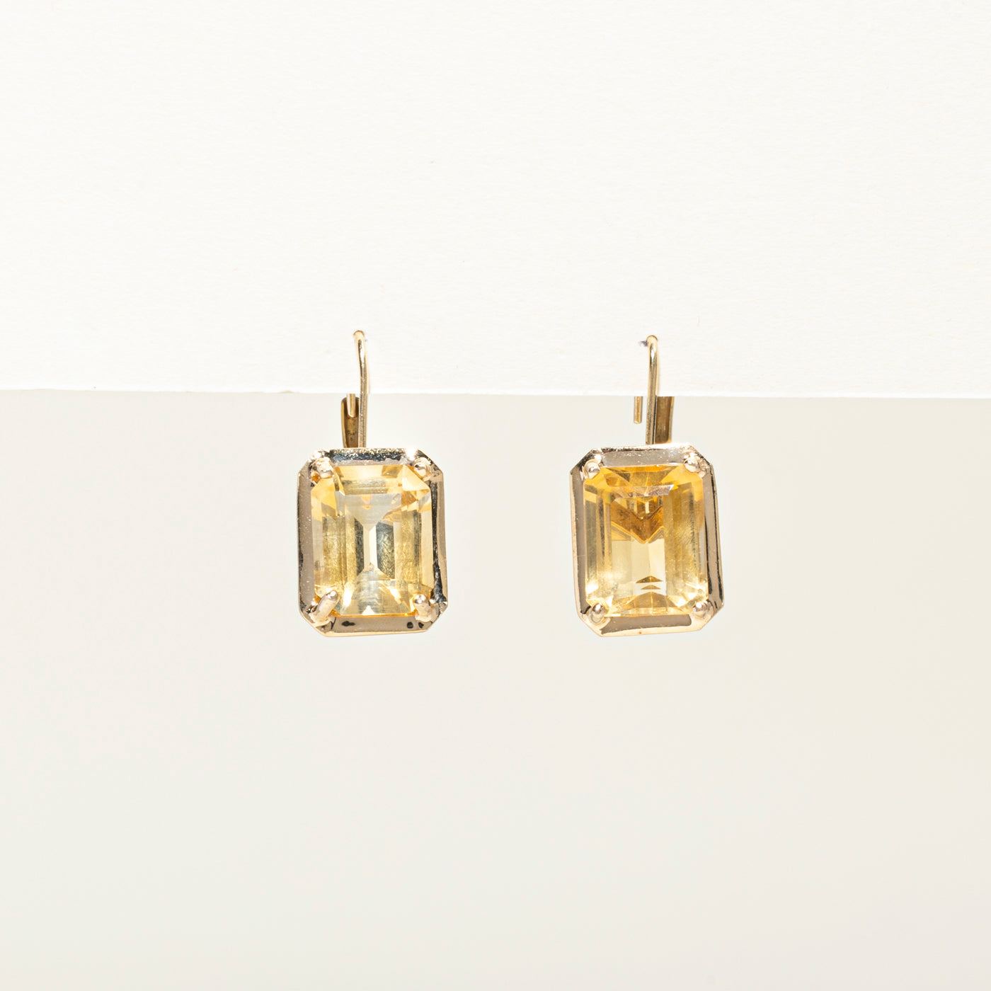 Bezel Set Emerald Cut Citrine Drop Earrings | 7.00ctw