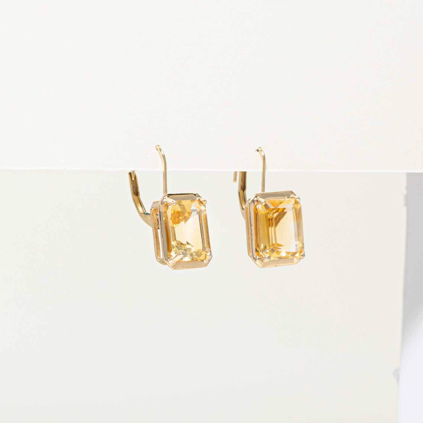 Bezel Set Emerald Cut Citrine Drop Earrings | 7.00ctw
