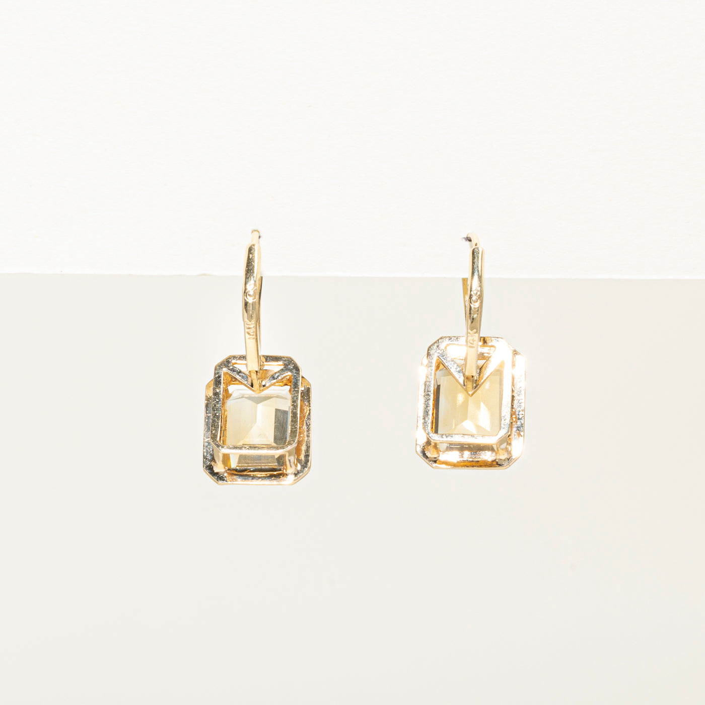 Bezel Set Emerald Cut Citrine Drop Earrings | 7.00ctw