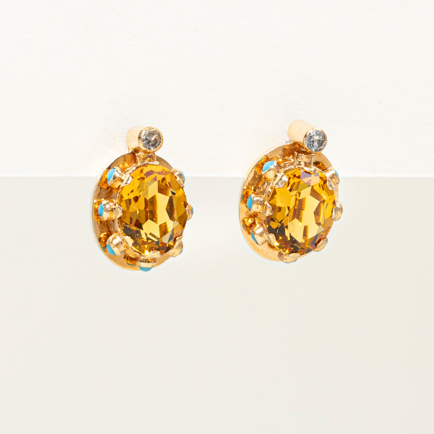 Vintage Portuguese 19k Oval Cut Pasté Glass Stud Earrings | 7.00ctw