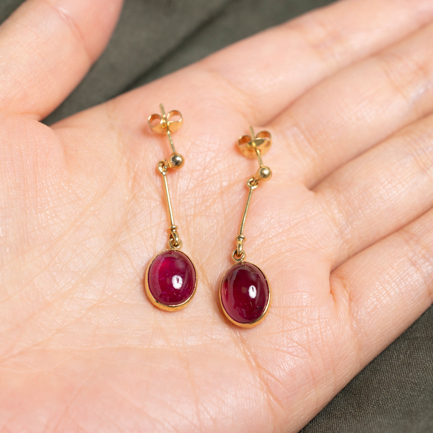 18k Oval Cut Glass Filled Ruby Drop Earrings | 9.6ctw