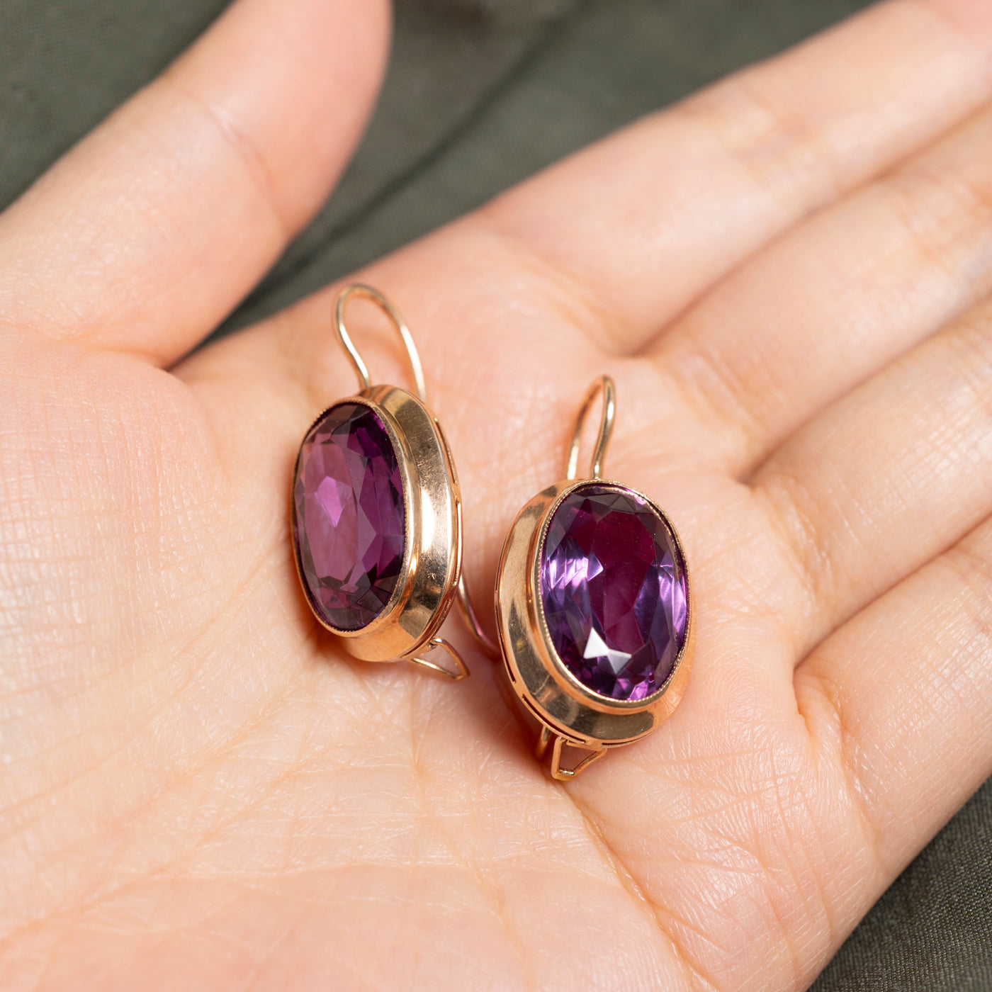 Bezel Set Purple Synthetic Sapphire Drop Earrings | 34.00ctw