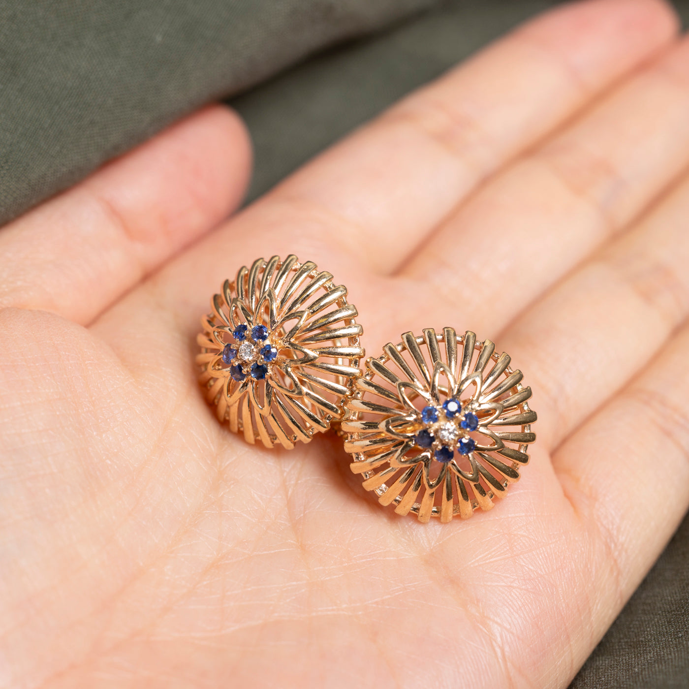 Diamond & Sapphire Starburst Stud Earrings | 0.06ct, 0.50ctw