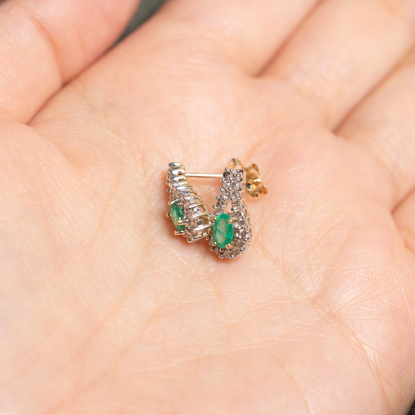 Oval Cut Diamond & Emerald Stud Earrings | 0.38ct