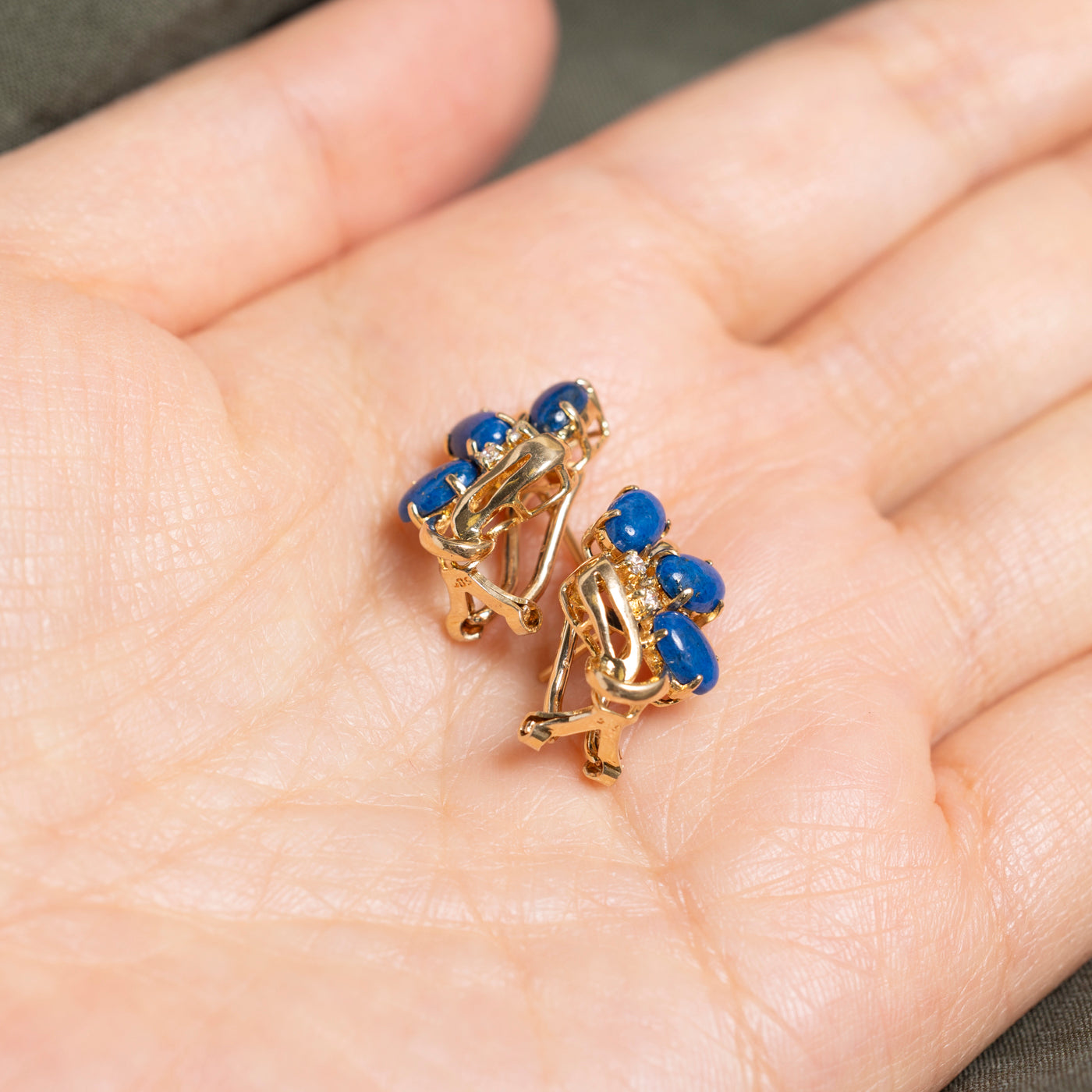 Cabochon Lapis & Diamond Cluster Stud Earrings | 2.00ctw, 0.04ct