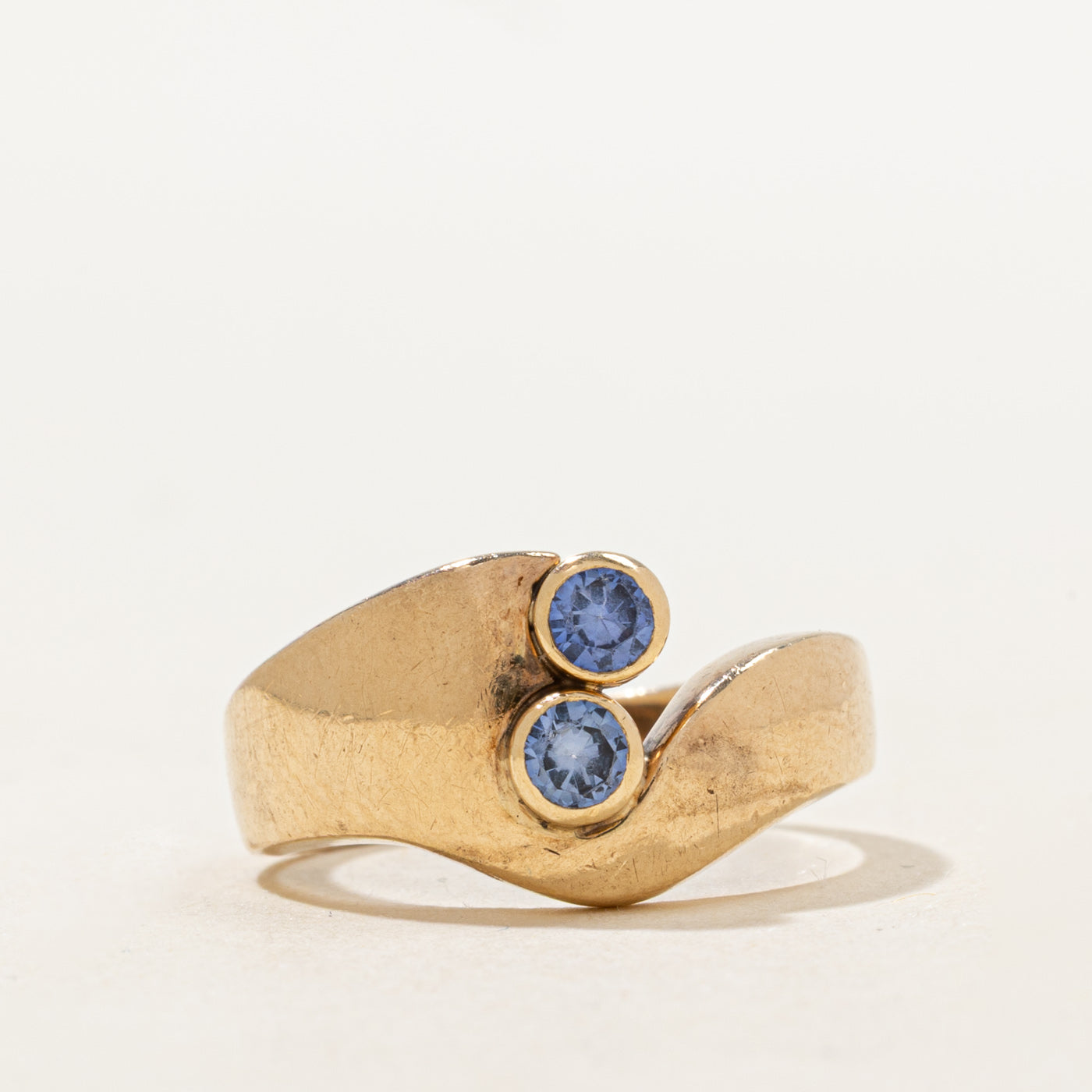 Two Stone Bezel Set Synthetic Sapphire Abstract Band | 0.32ctw | SZ 6.5 |