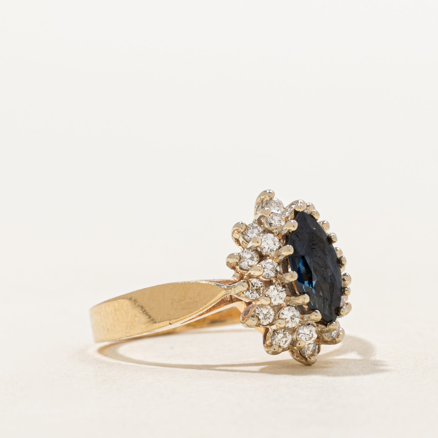 Marquise Cut Sapphire & Diamond Petal Halo Ring | 0.43ct, 0.24ctw | SZ 4.5 |