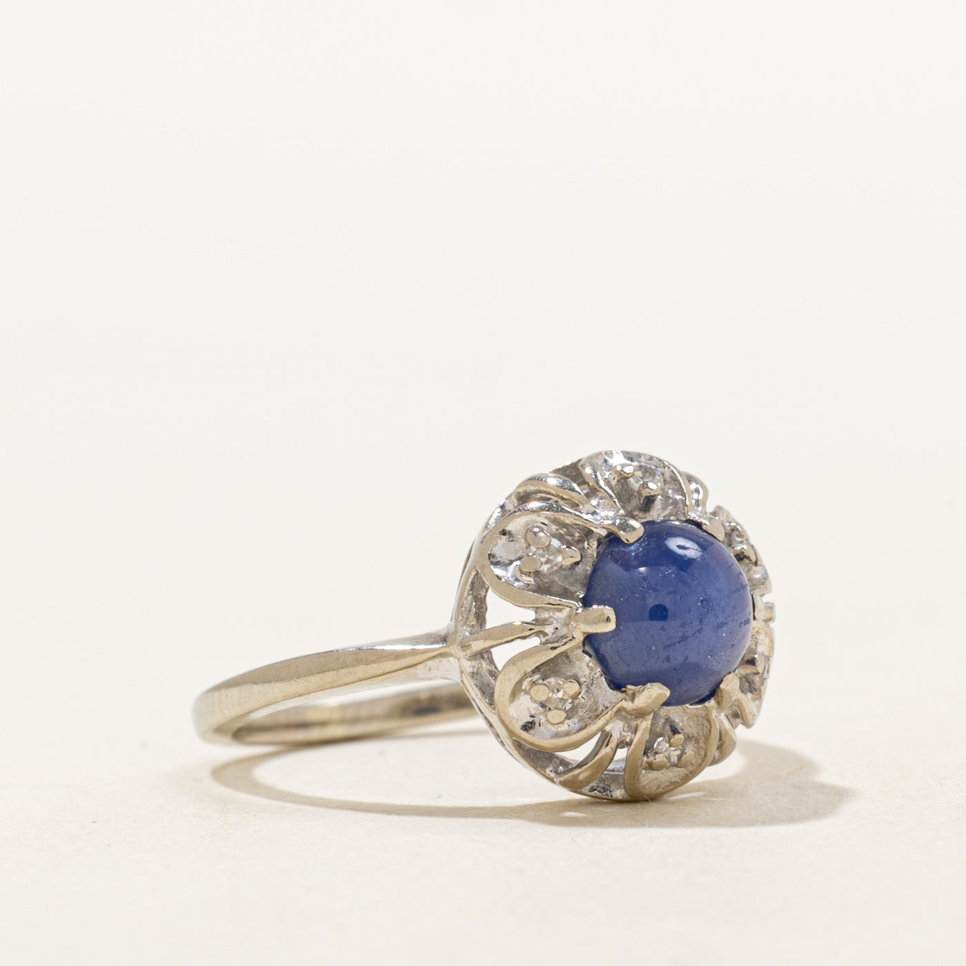 Synthetic Sapphire & Diamond Floral Design Ring | 1.15ct, 0.01ctw | SZ 5.25 |
