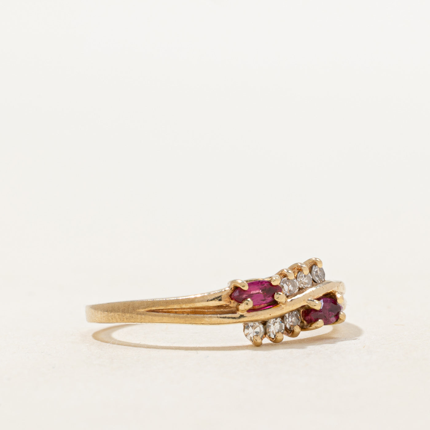 Marquise Cut Synthetic Ruby & Diamond Bypass Ring | 0.11ct | 0.06ctw | SZ 6.75 |