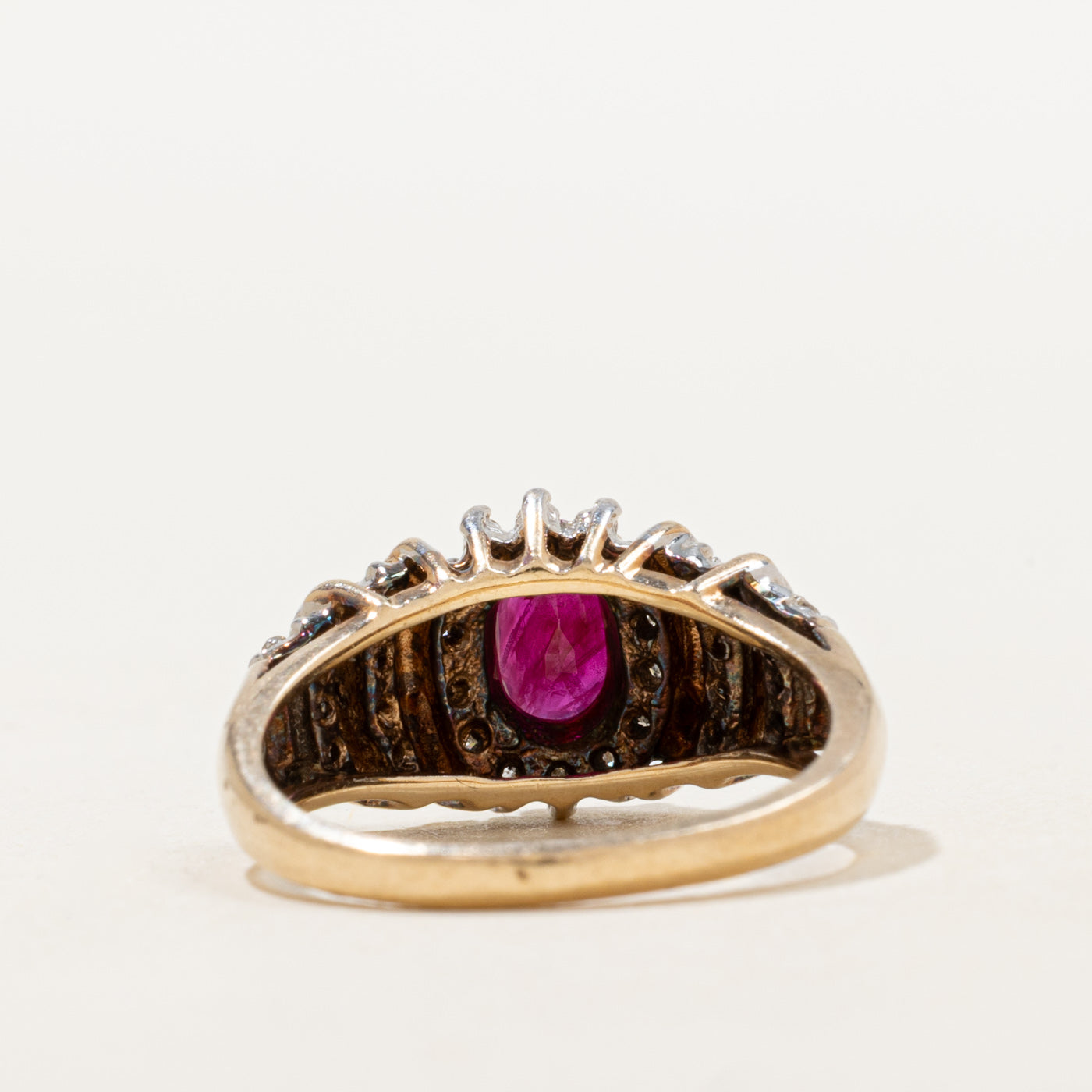 Ruby & Diamond Column Halo Ring | 0.6ct, 0.13ctw | SZ 5.75 |