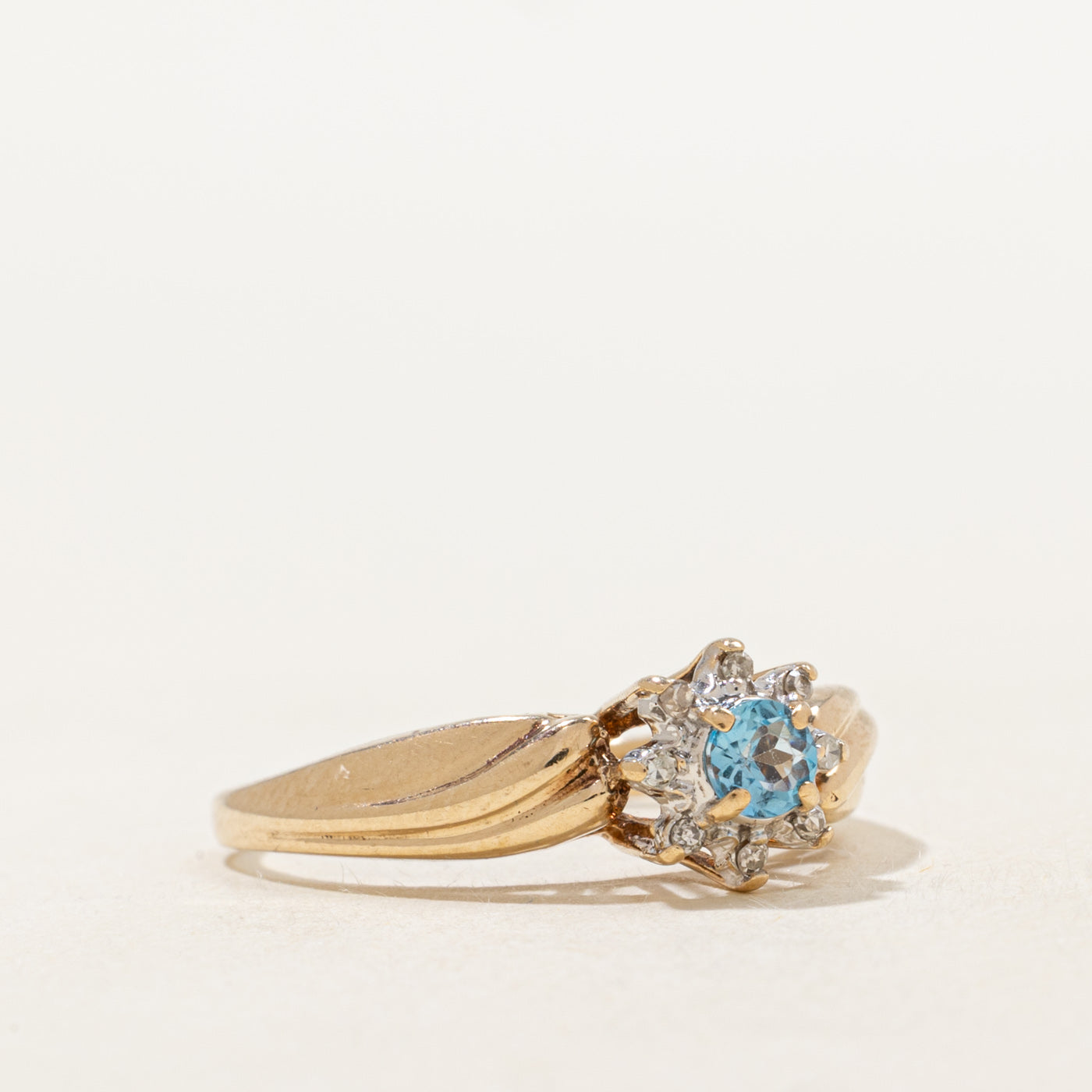 Blue Topaz & Diamond Petal Halo Ring | 0.14ct, 0.04ctw | SZ 6.75 |