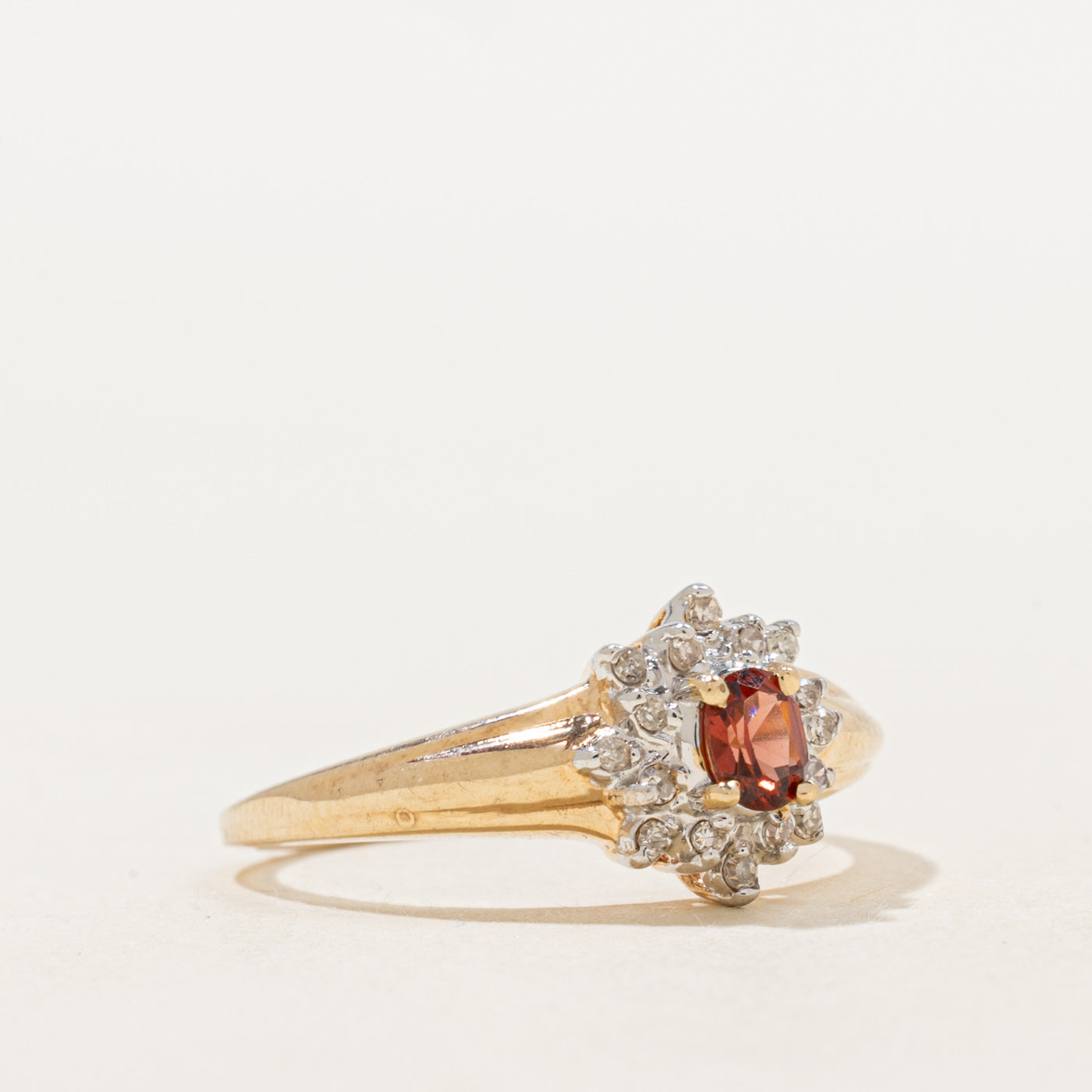 Oval Cut Garnet & Diamond Petal Halo Ring | 0.17ct, 0.03ctw | SZ 6.75 |