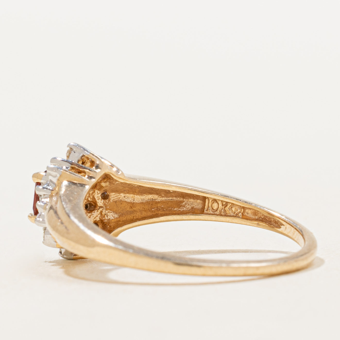 Oval Cut Garnet & Diamond Petal Halo Ring | 0.17ct, 0.03ctw | SZ 6.75 |