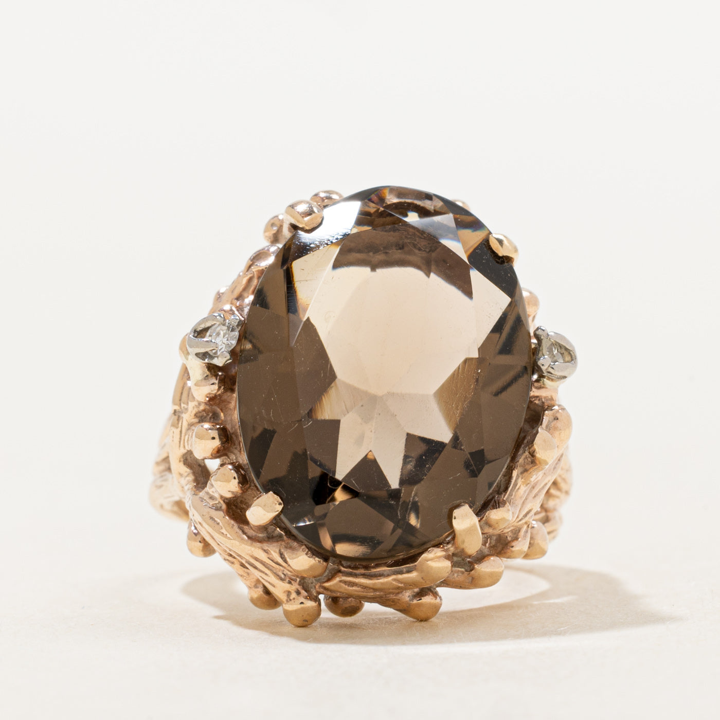 Smoky Quartz & Diamond Cocktail Ring | 8.1ct, 0.03ctw | SZ 5.0 |