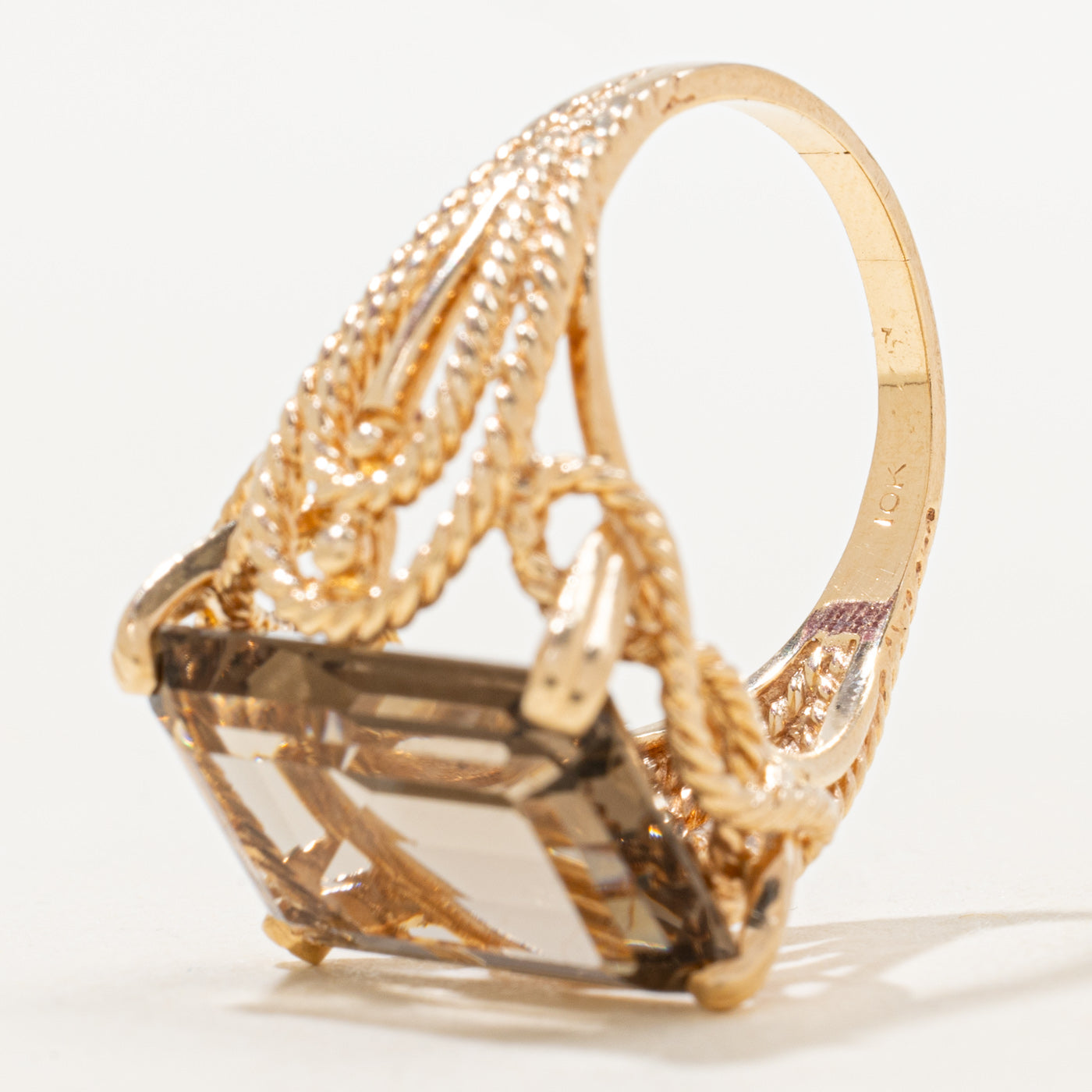 Emerald Cut Smoky Quartz Rope Cocktail RIng | 9.23ct | SZ 8.5 |