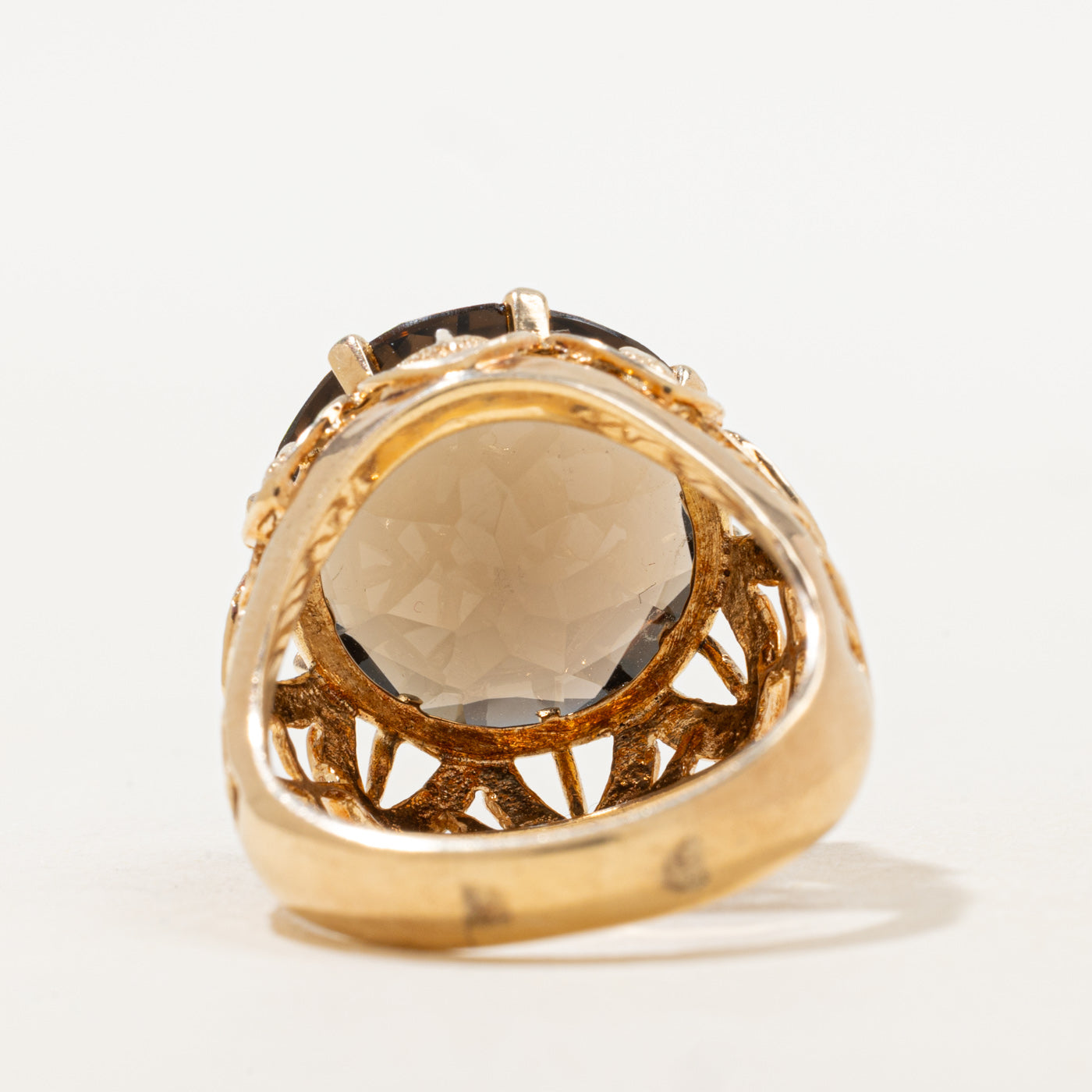 Smoky Quartz Floral Textured Cocktail Ring | 10.39ct | SZ 9.75 |
