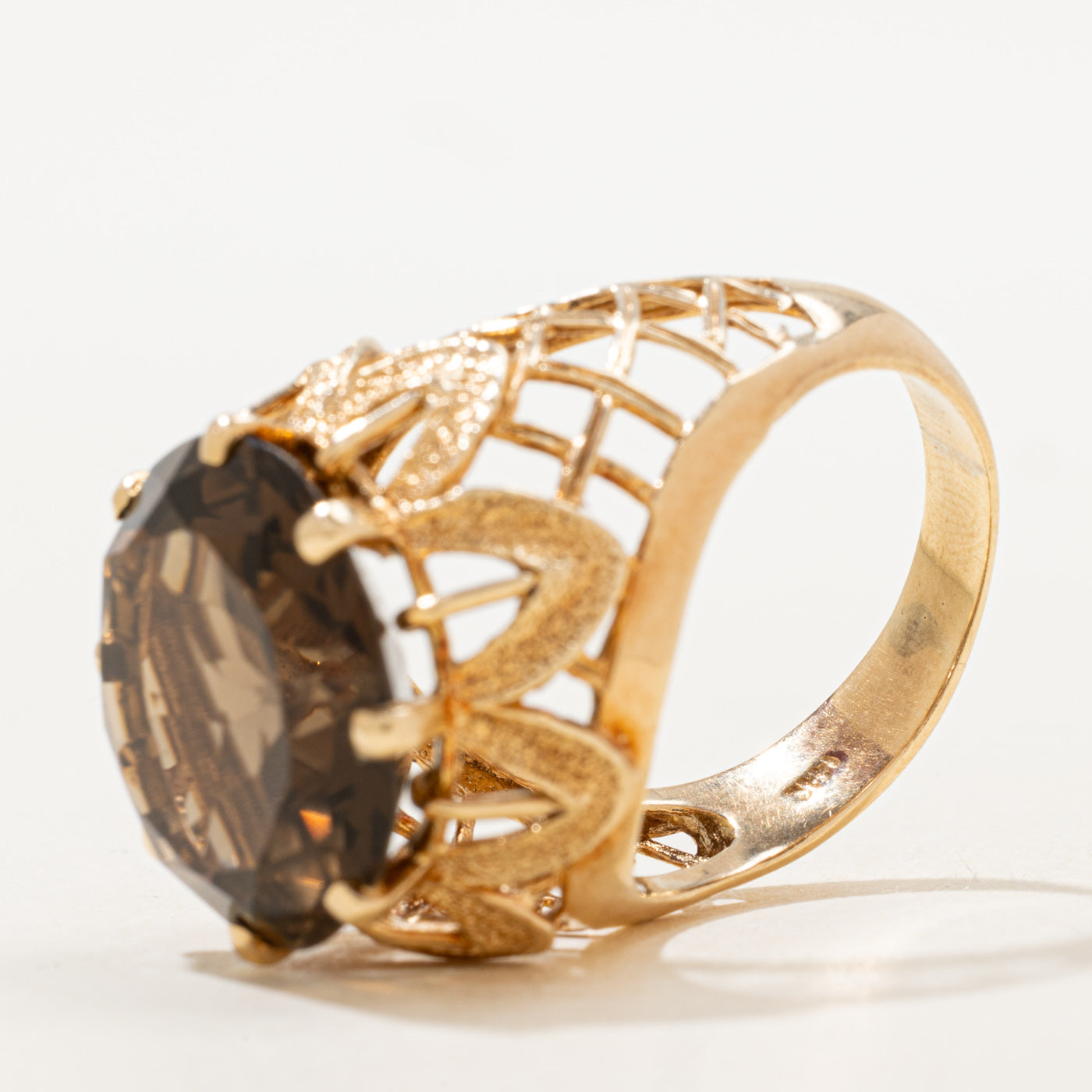 Smoky Quartz Floral Textured Cocktail Ring | 10.39ct | SZ 9.75 |