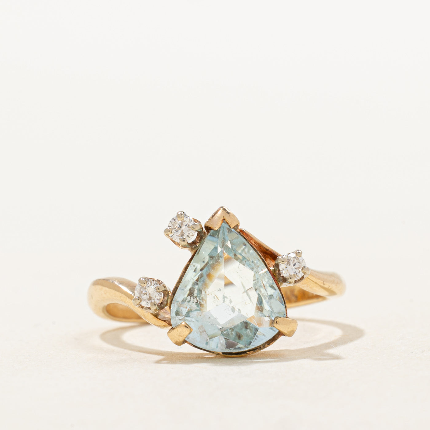 Pear Cut Aquamarine & Diamond Bypass Ring | 1.73ct, 0.07ctw | SZ 6.5 |