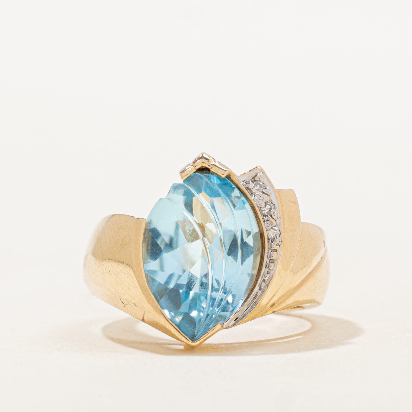 Blue Topaz & Diamond Cocktail Ring | 4.2ct, 0.01ctw | SZ 7.0 |