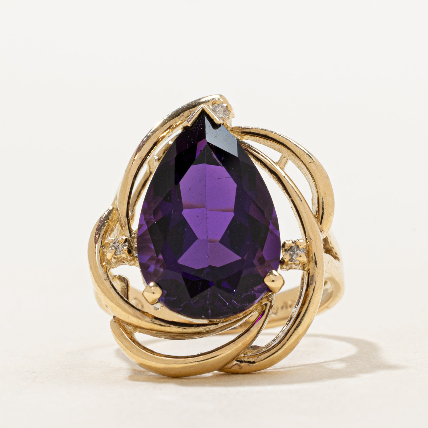 Pear Cut Amethyst & Diamond Cocktail Ring | 5.12ct, 0.01ctw | SZ 6.0 |