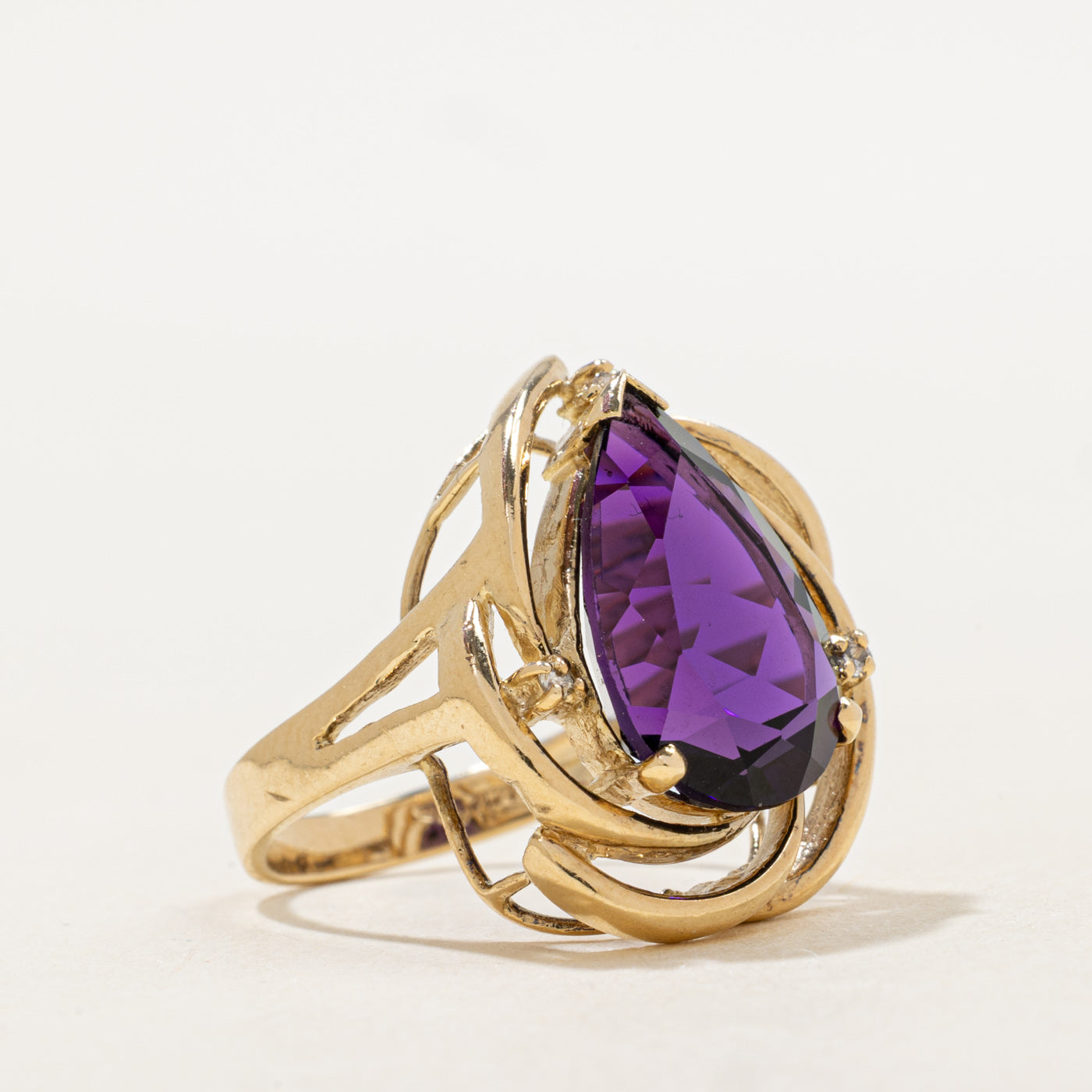 Pear Cut Amethyst & Diamond Cocktail Ring | 5.12ct, 0.01ctw | SZ 6.0 |