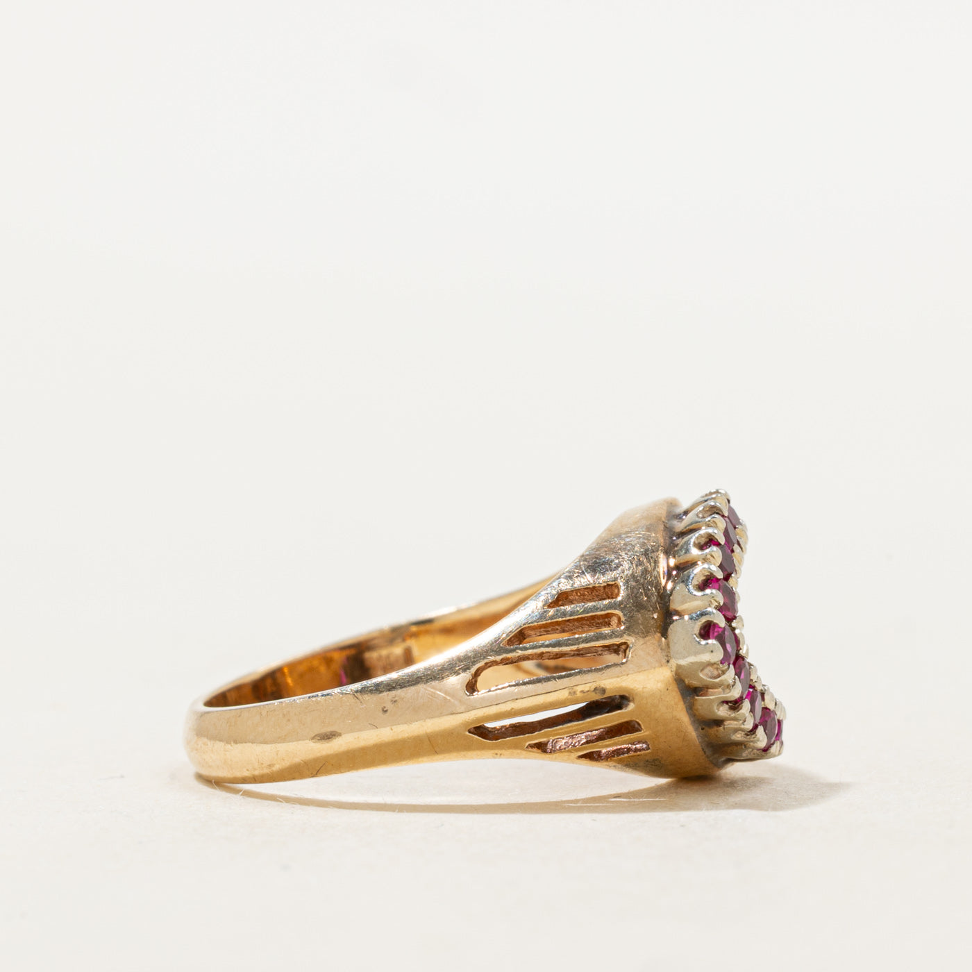 Synthetic Ruby Textured Buckle Ring | 0.18ctw | SZ 7.0 |