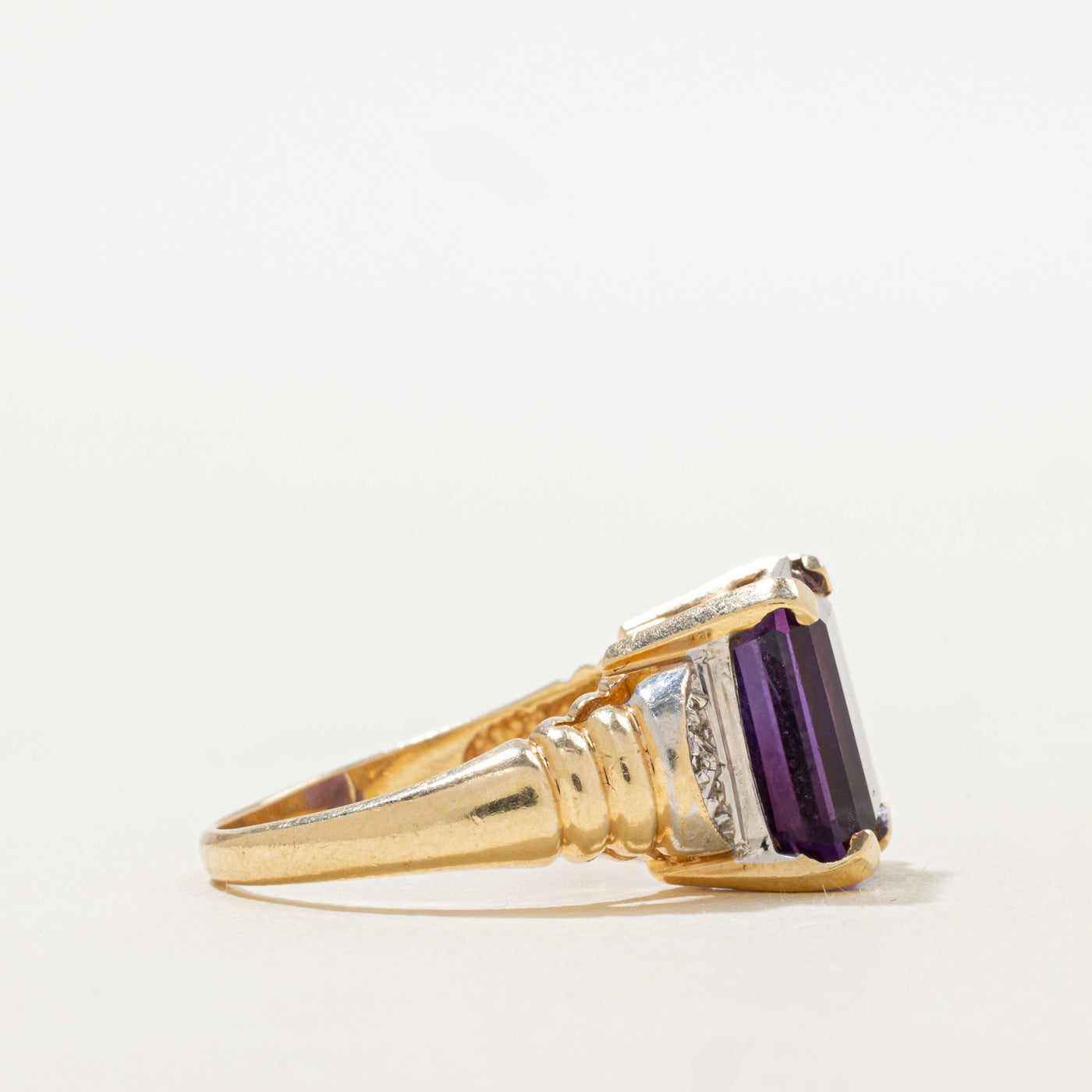 Emerald Cut Amethyst & Diamond Cocktail Ring | 5.8ct, 0.03ctw | SZ 6.0 |
