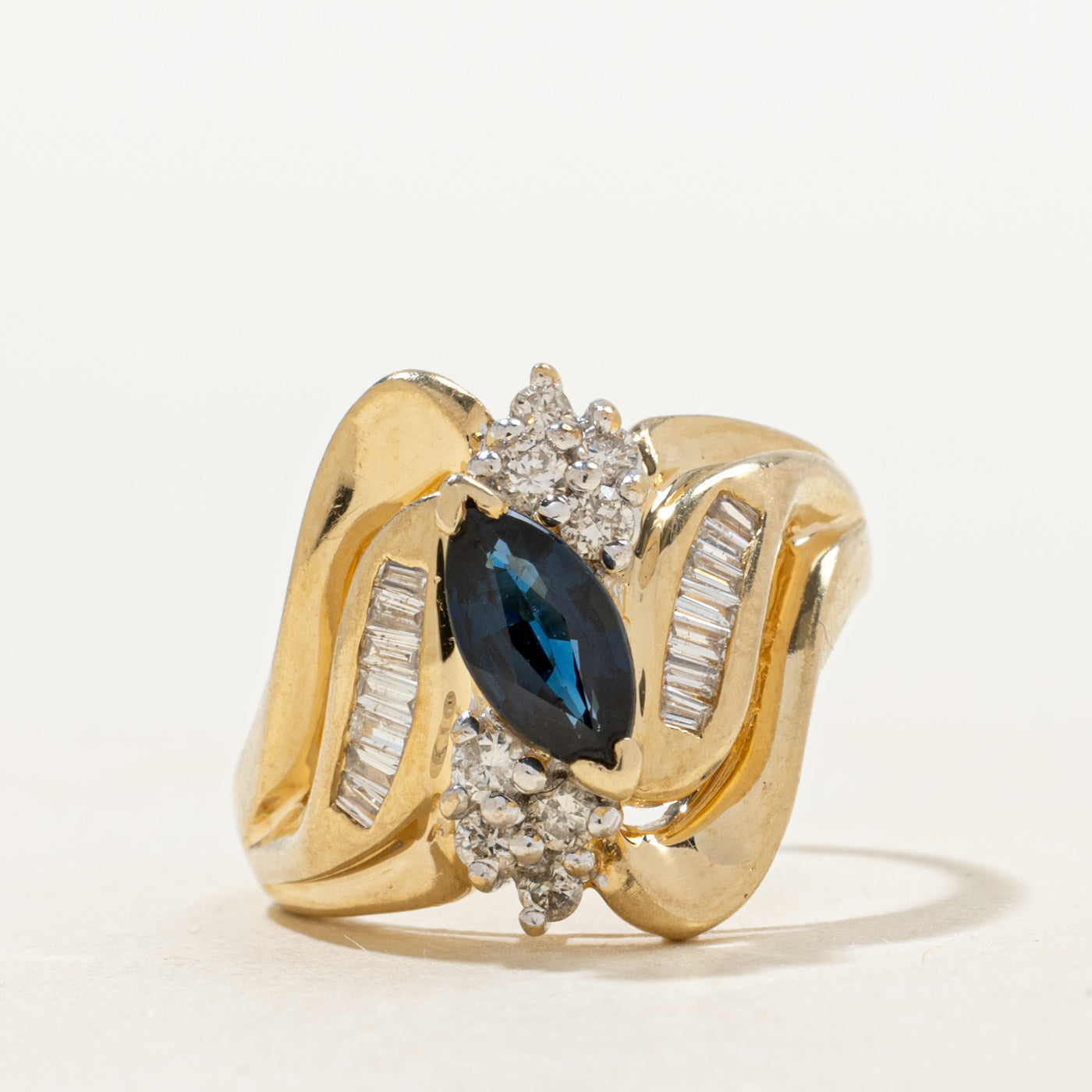 Marquise Cut Sapphire & Diamond Bypass Cocktail Ring | 0.58ct, 0.3ctw | SZ 5.0 |