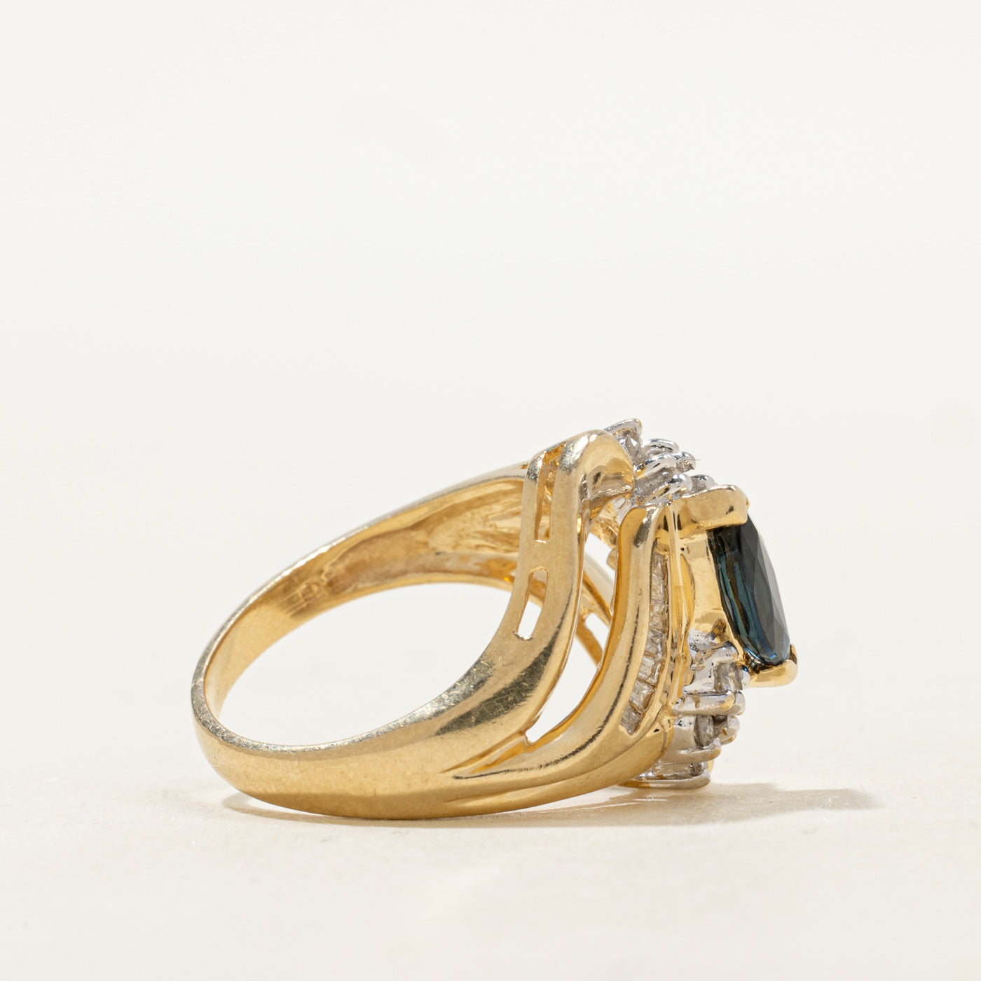 Marquise Cut Sapphire & Diamond Bypass Cocktail Ring | 0.58ct, 0.3ctw | SZ 5.0 |