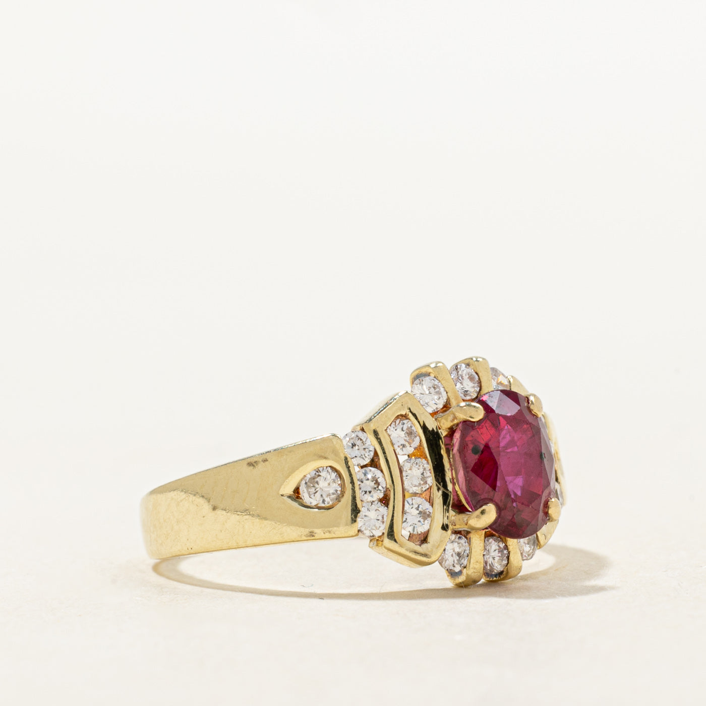 Glass Filled Ruby & Diamond Halo Ring | 1.21ct, 0.25ctw | SZ 7.0 |