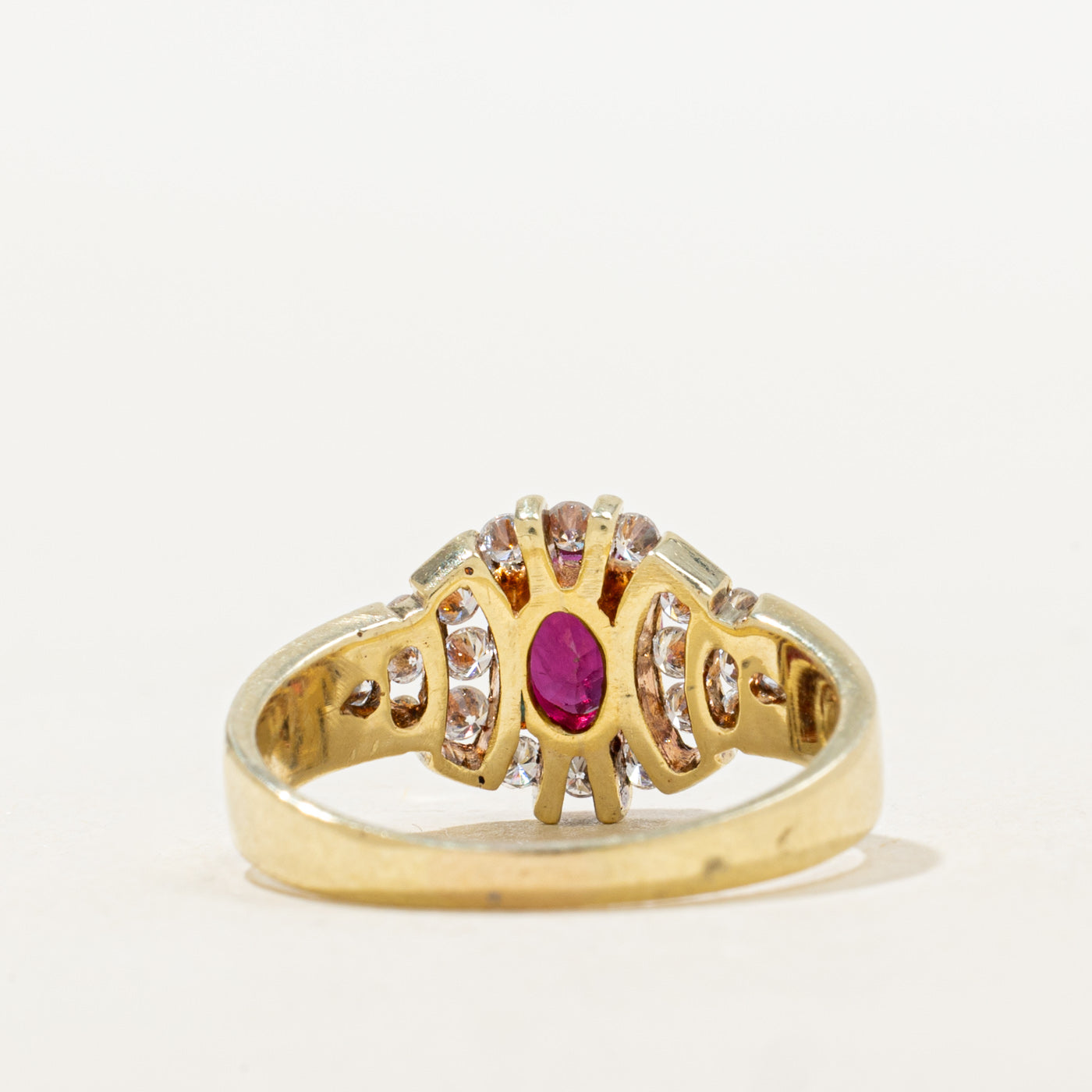 Glass Filled Ruby & Diamond Halo Ring | 1.21ct, 0.25ctw | SZ 7.0 |