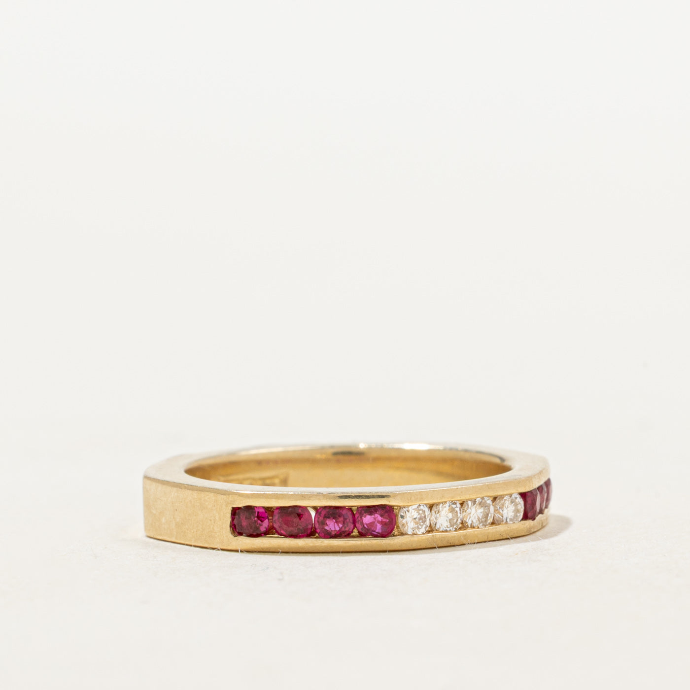 Semi Eternity Ruby & Diamond Octagon Shaped Band | 0.08ctw | SZ 4.75 |
