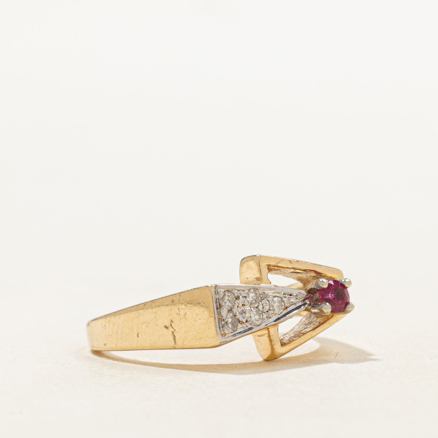 Ruby & Diamond Geometric Buckle Ring | 0.09ct, 0.05ctw | SZ 5.5 |