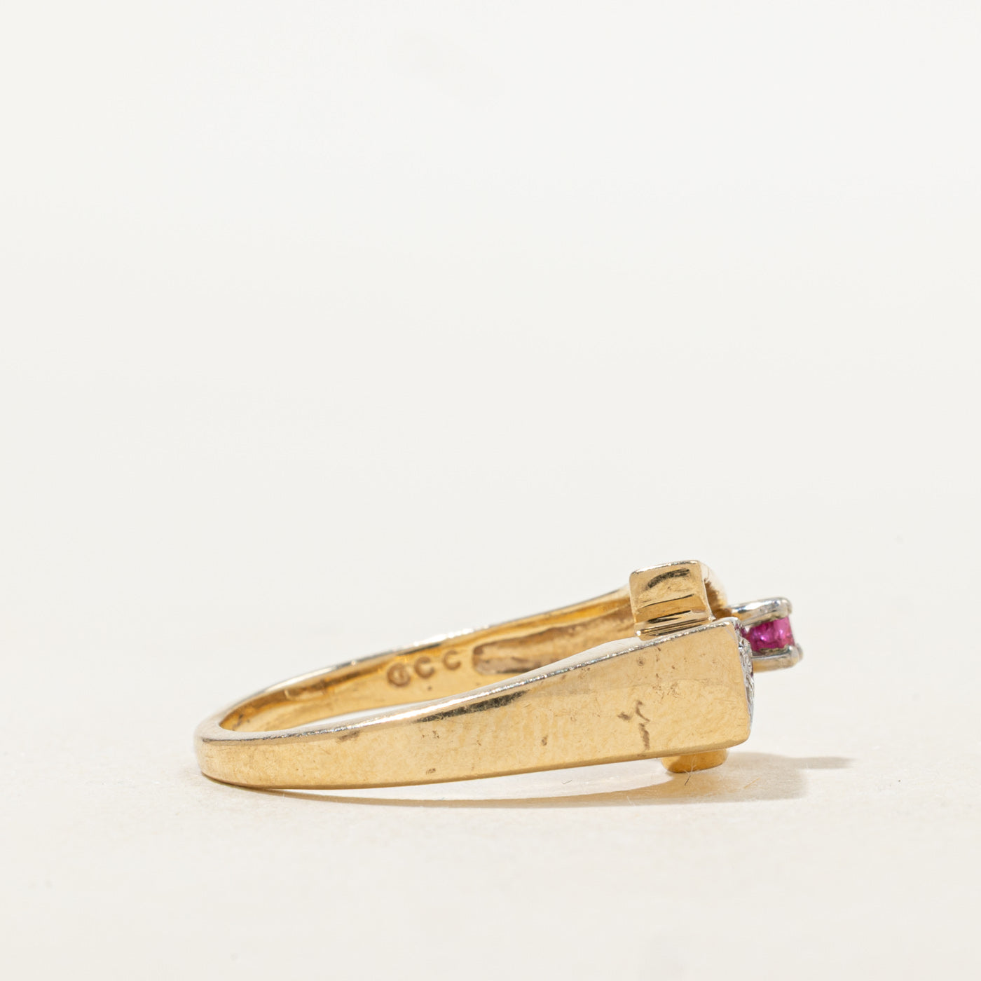 Ruby & Diamond Geometric Buckle Ring | 0.09ct, 0.05ctw | SZ 5.5 |