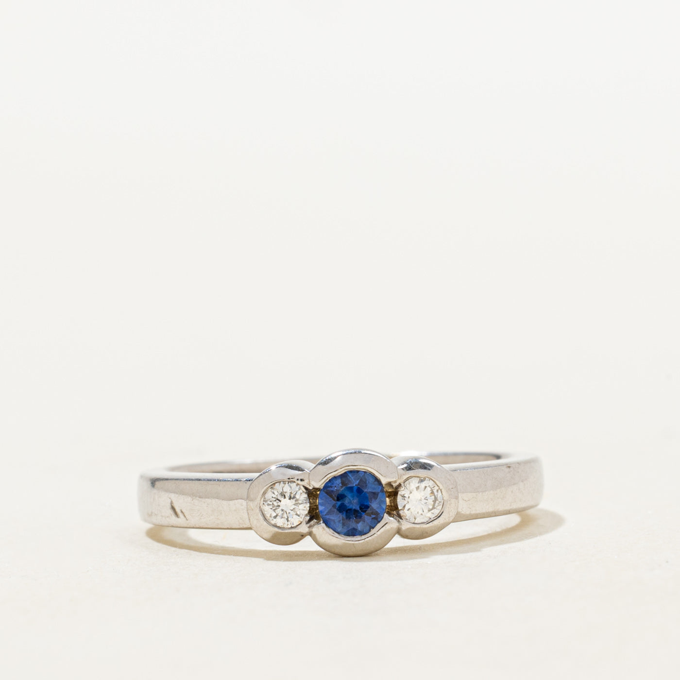 Three Stone Bezel Set Sapphire & Diamond Ring | 0.14ct, 0.06ctw | SZ 6.25 |