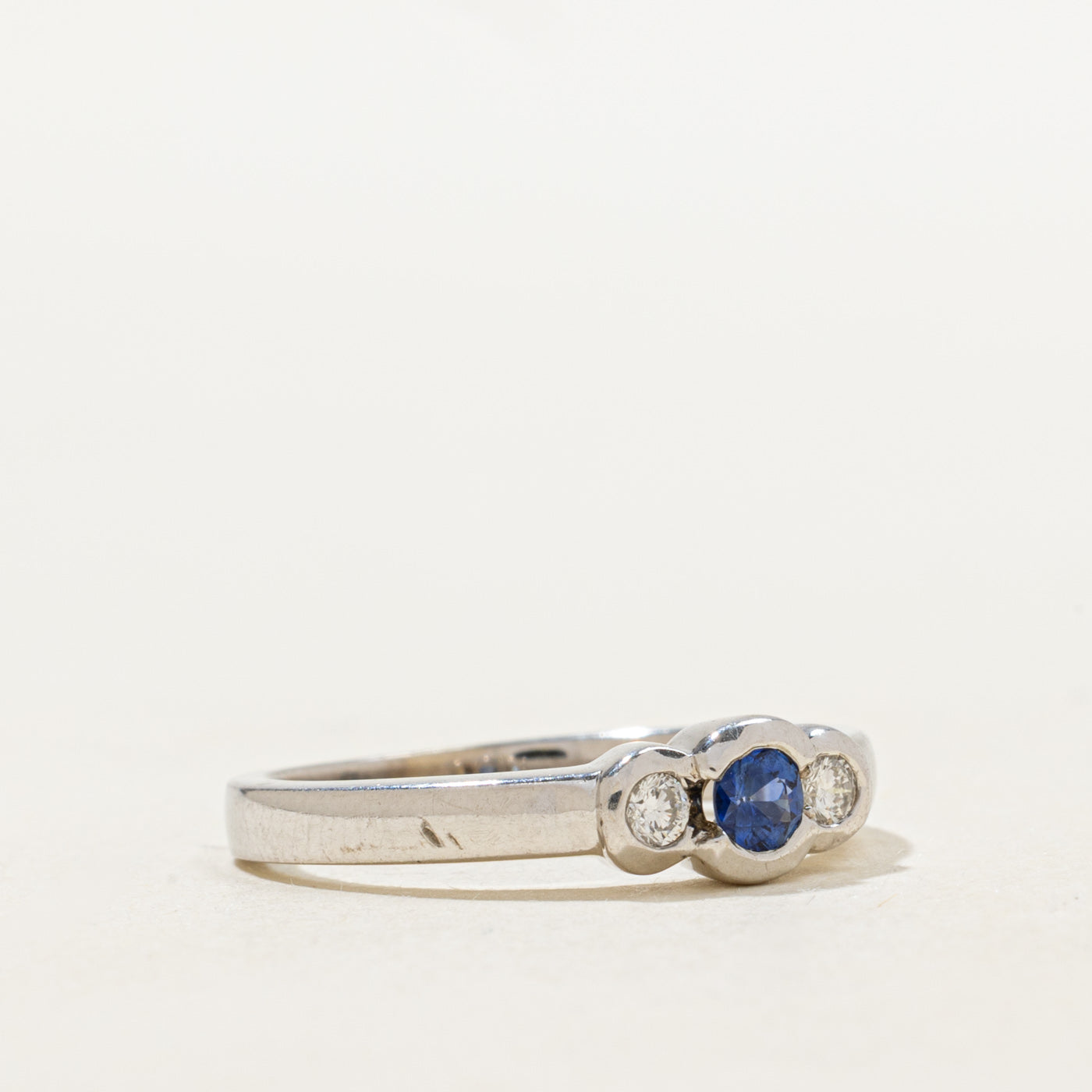 Three Stone Bezel Set Sapphire & Diamond Ring | 0.14ct, 0.06ctw | SZ 6.25 |