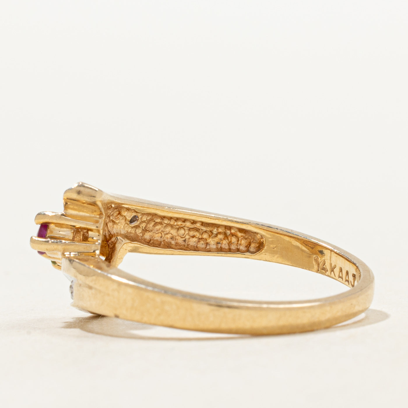 Two Stone Ruby, Peridot & Diamond Bypass Ring | 0.11, 0.01ctw | SZ 7.25 |