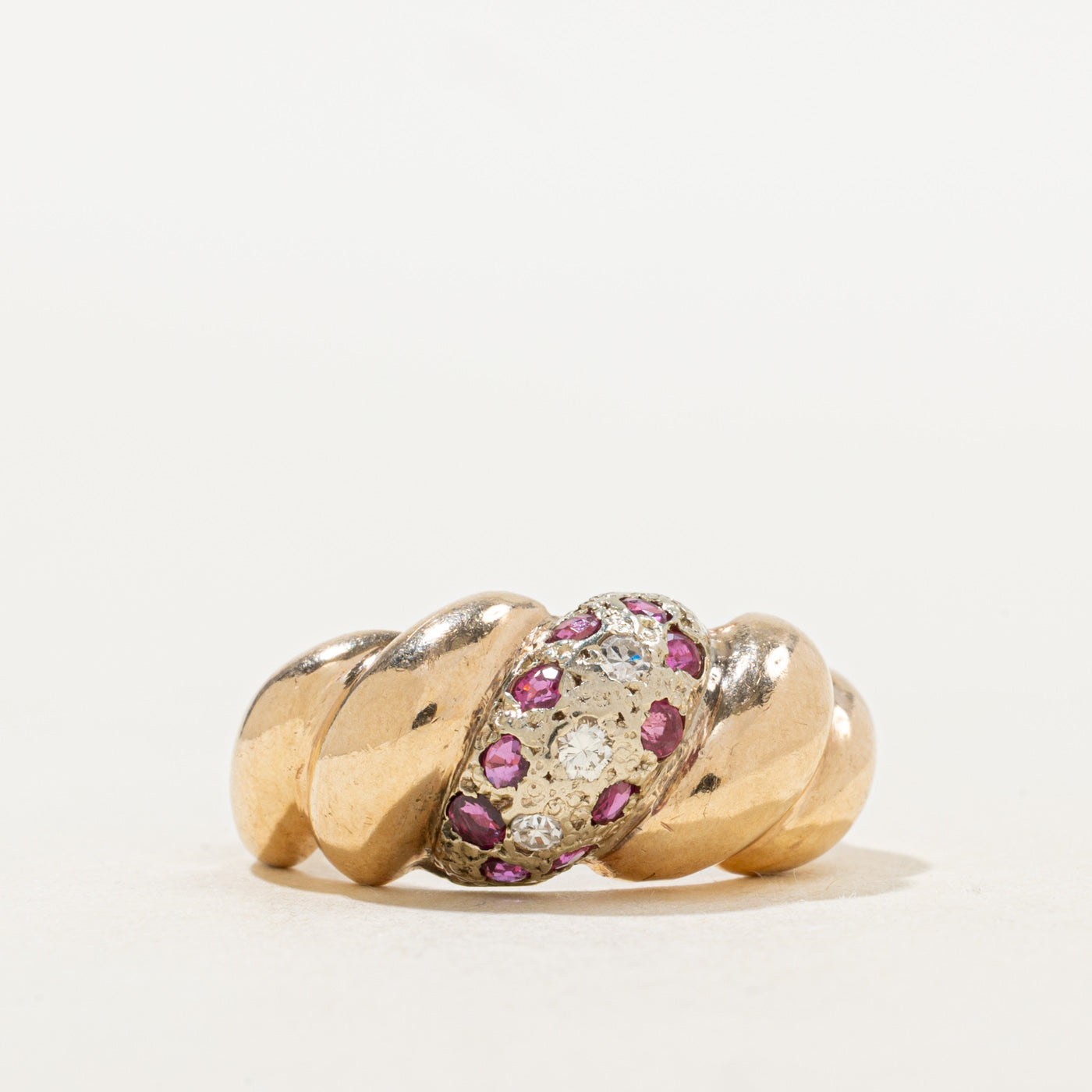 Ruby & Diamond Croissant Dome Ring | 0.07ctw | SZ 5.75 |