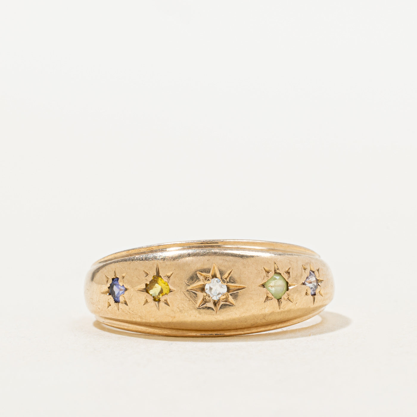 Star Set Diamond, Peridot & Synthetic Sapphire Dome Ring | 0.16ctw, 0.01ctw | SZ 7.5 |